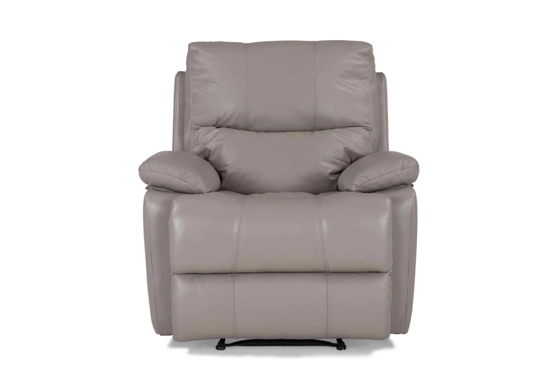 Full front view of the Groove power reclining armchair upholstered with grey leather