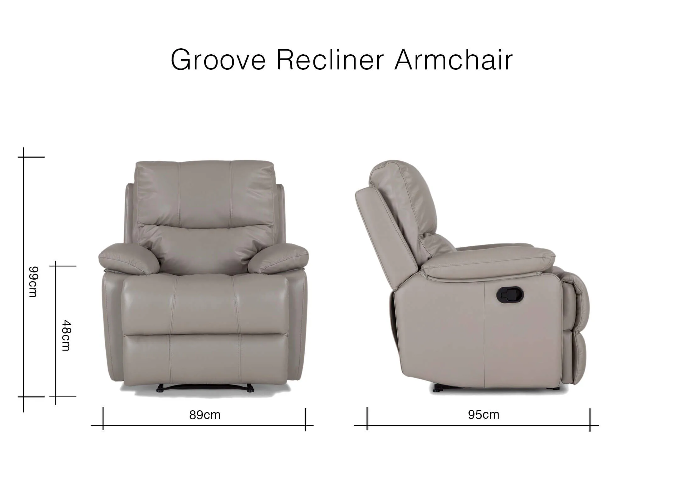 A dimension image of the Groove Power Recliner with 89cm (width) x 99cm (height) x 95cm (depth)