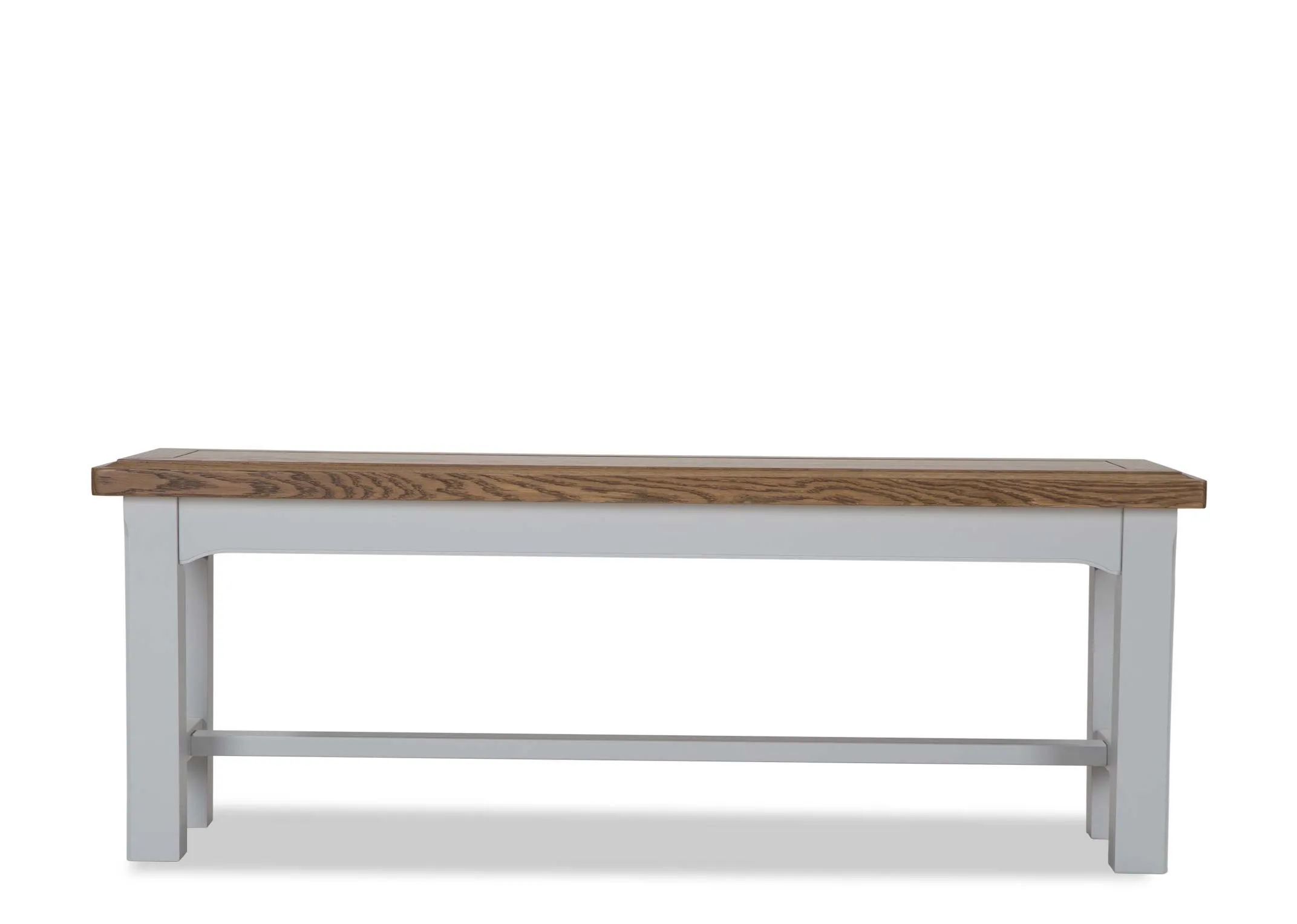 A view in full of the grey Georgia oak bench.