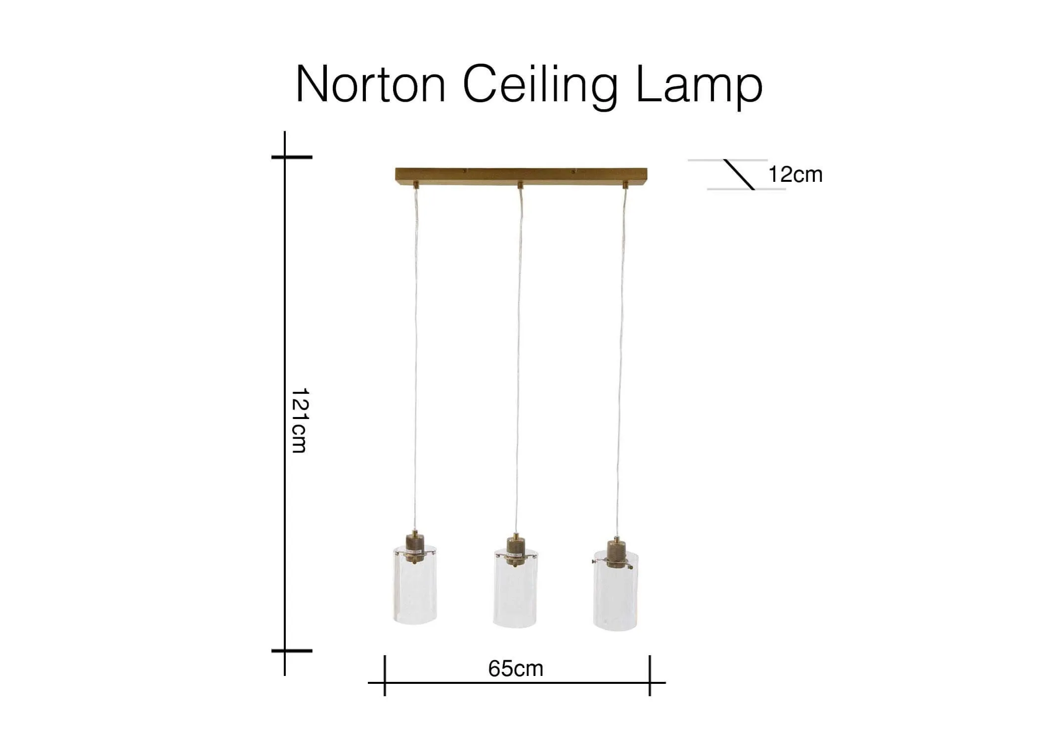 Norton bronze hanging ceiling light featuring 3 light fittings 121cm (Height) x 65cm (Width) x 12cm (Depth)
