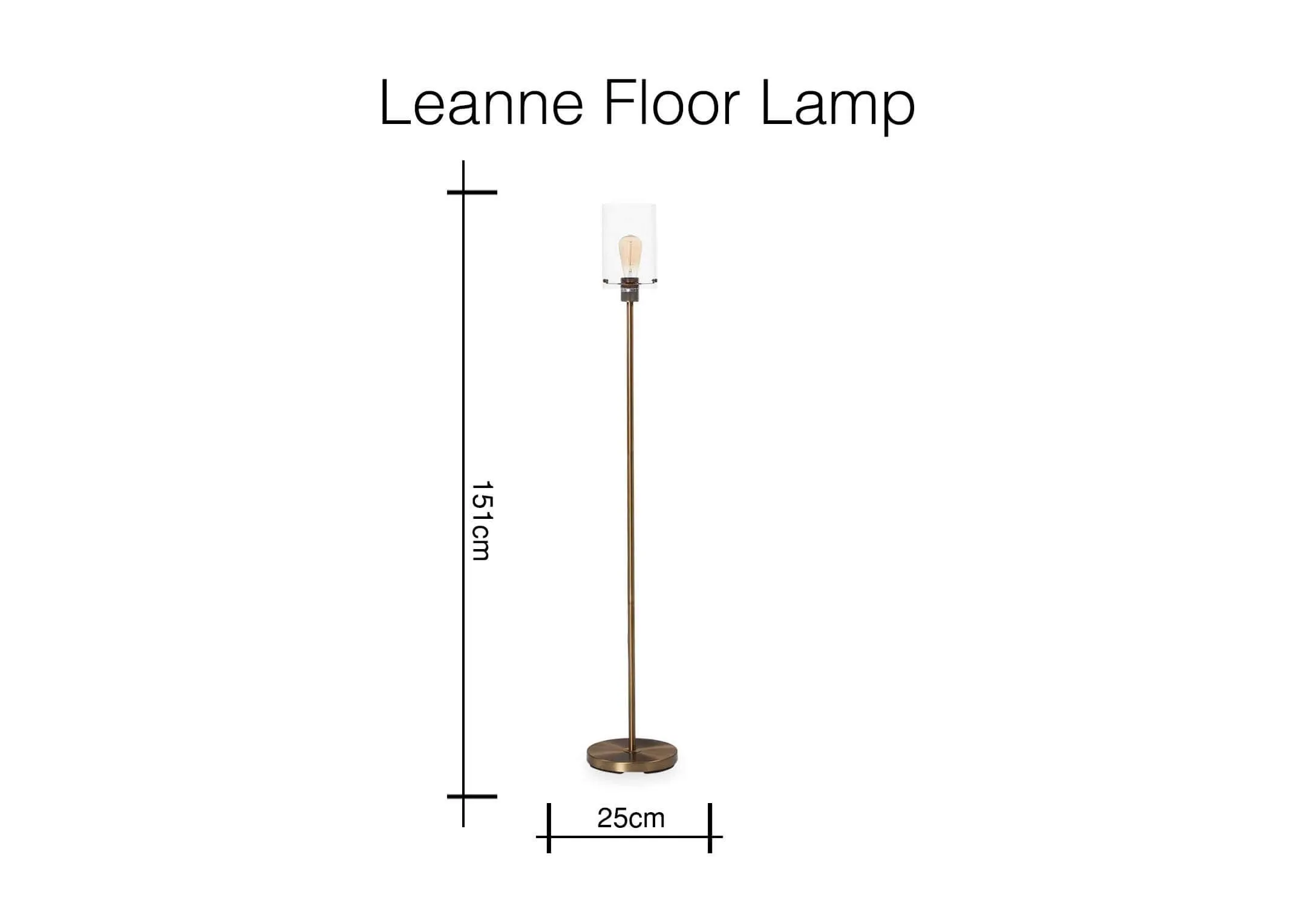 Antique bronze finish metal floor lamp Leanne 151cm (Height) x 25cm (Width)