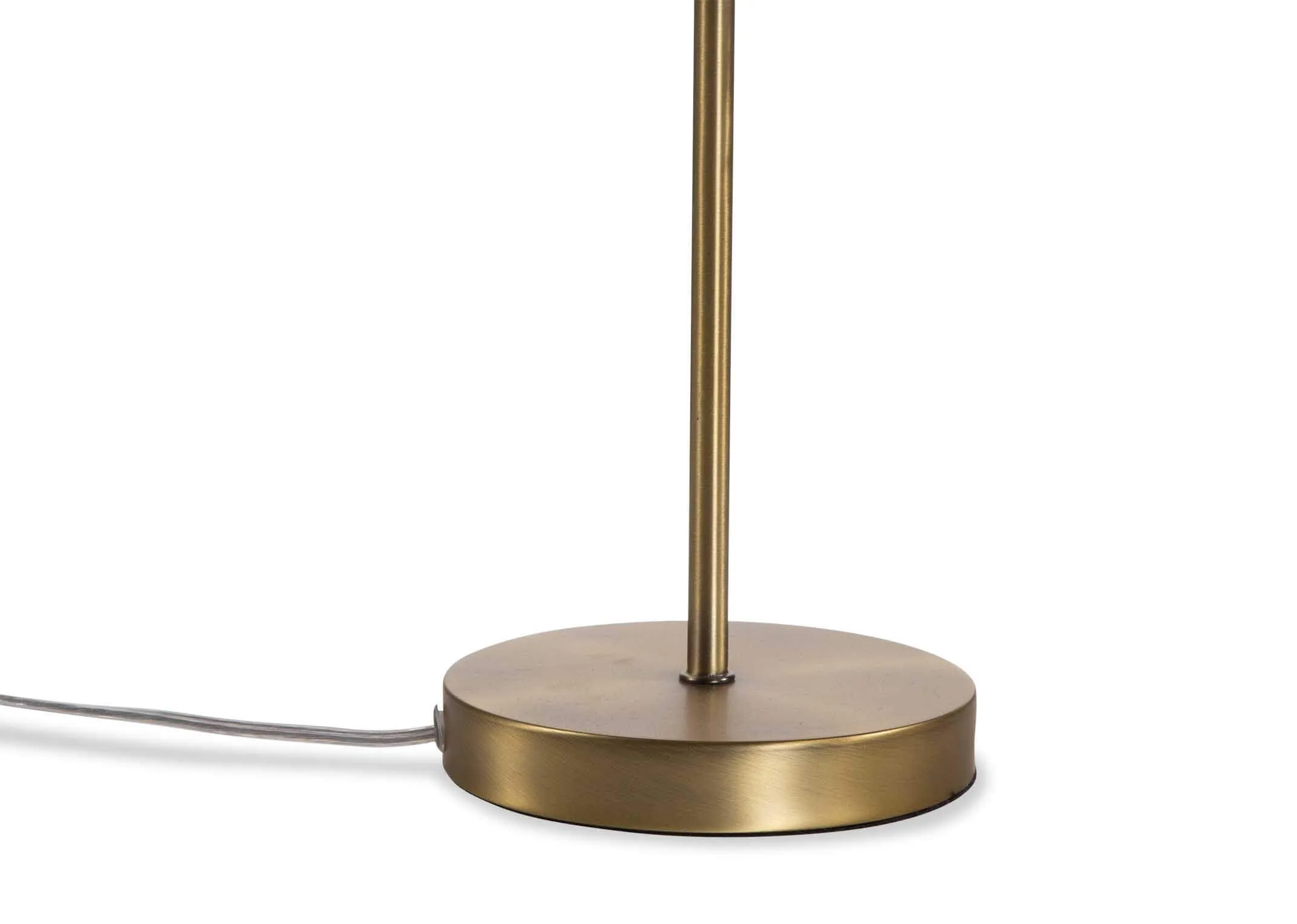 Detailed close-up view of the free-standing Karina table lamp showing the brass base and brass stem