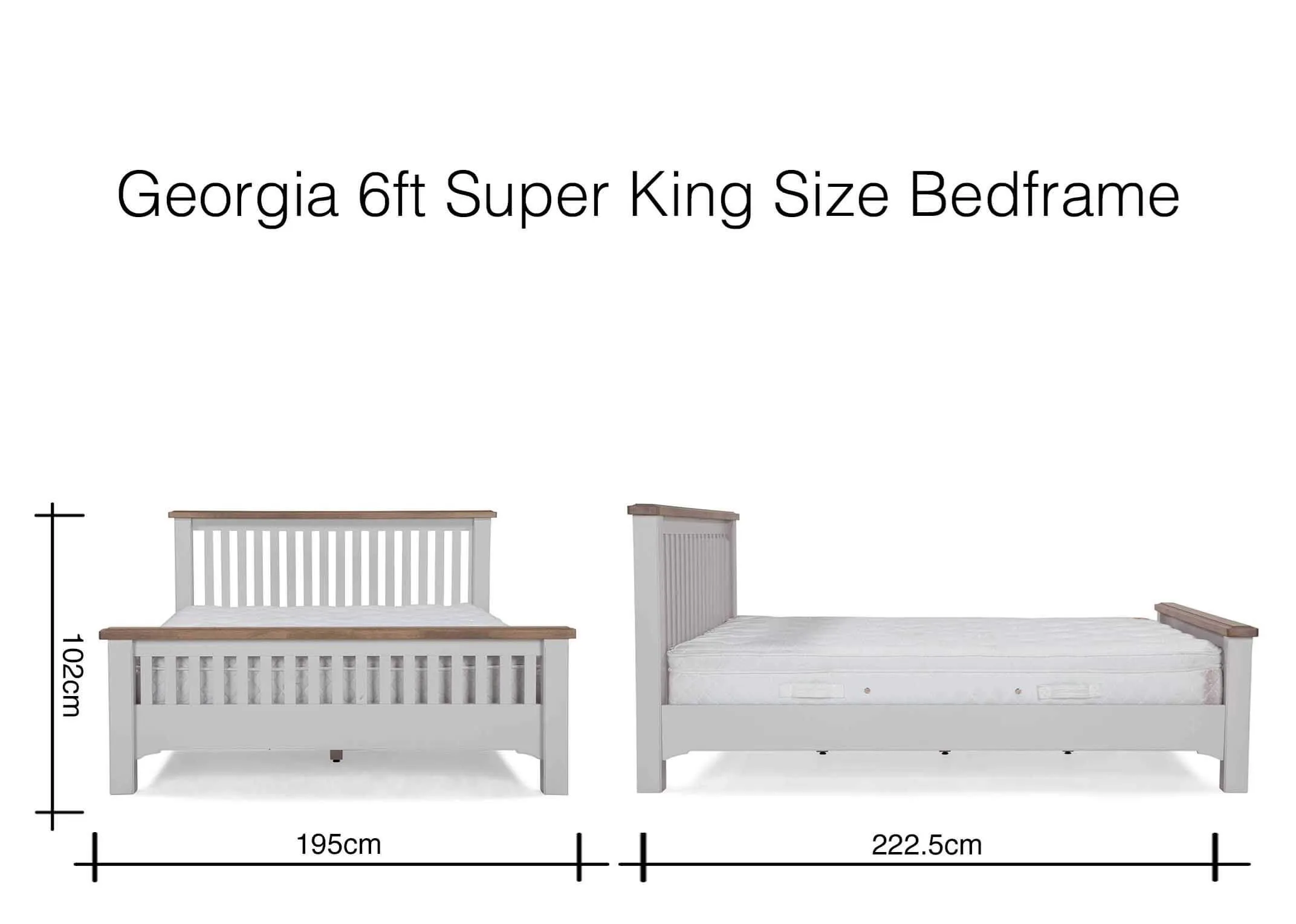 Dimension image of the Georgia Super King Size bedframe 102cm (Height) x 195cm (Width) x 222.5 (Depth)
