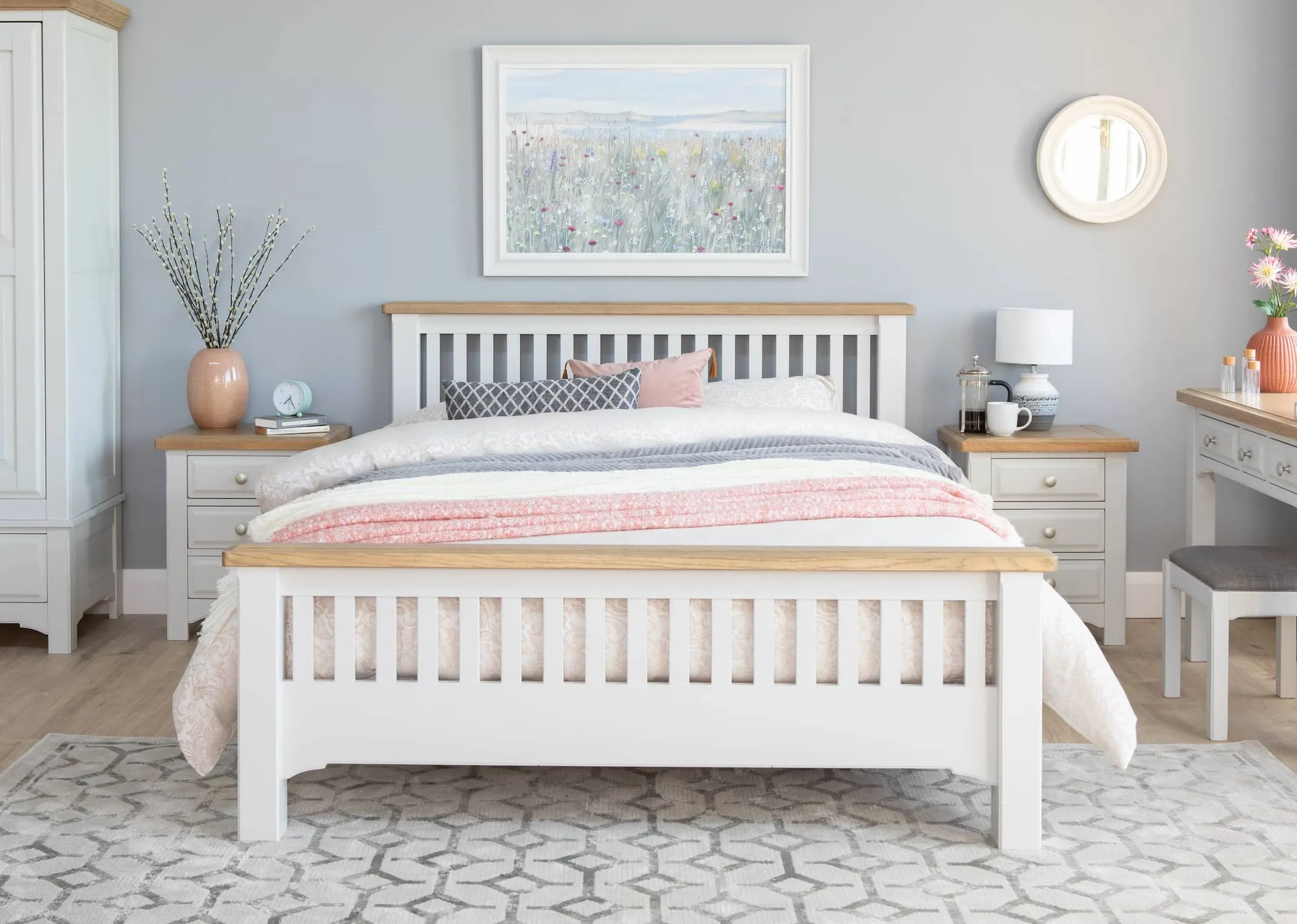 A lifestyle image of the Georgia Bed with matching furniture