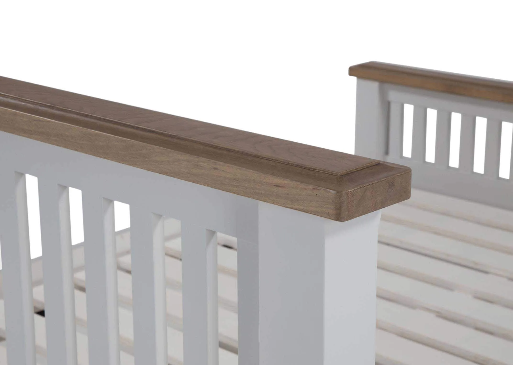 Detailed view of headboard of super king size 6 feet grey oak bed frame with slatted headboard Georgia