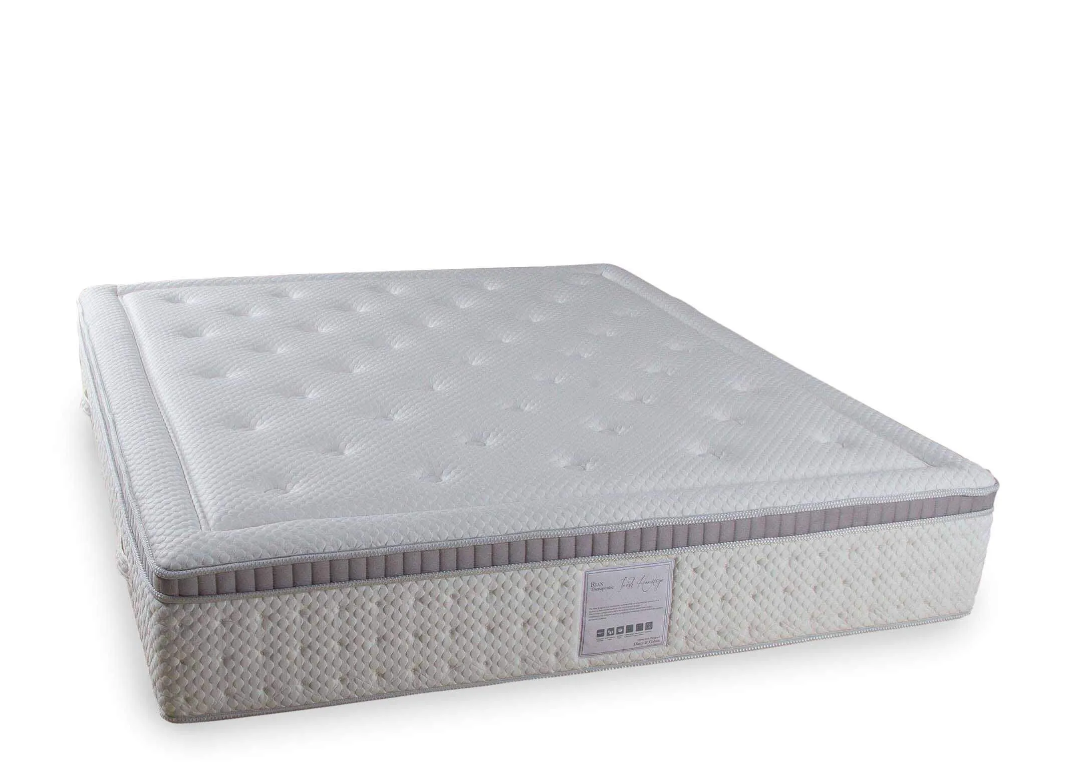 Angle shot of the Rian 6 ft super king mattress with reinforced edge-to-edge detailing for support