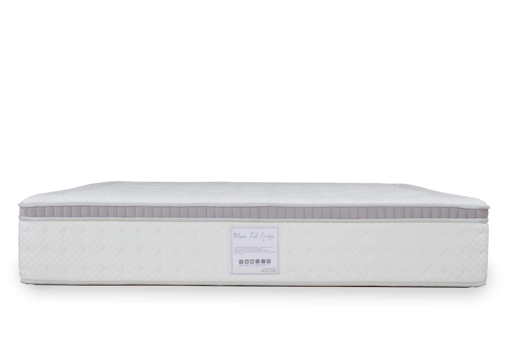 Front view of the Rian 6 ft white super king matress with reinforced edge-to-edge detailing
