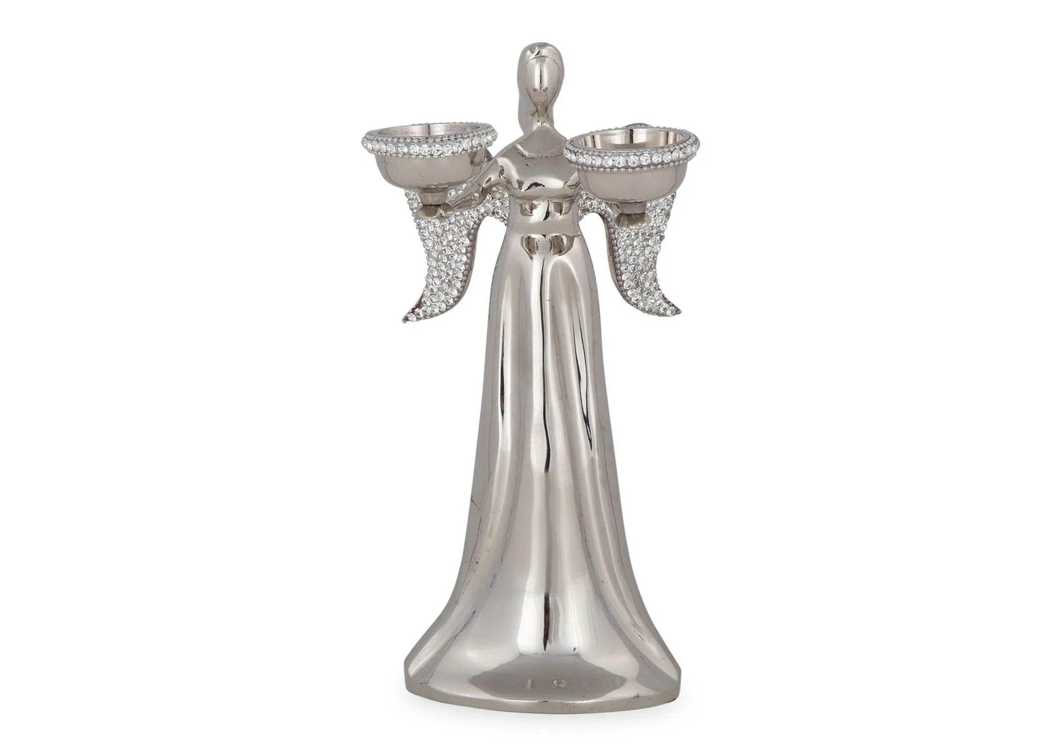 Silver Rhinestone Angel with 2 T-Lights - Christmas Candle Holder