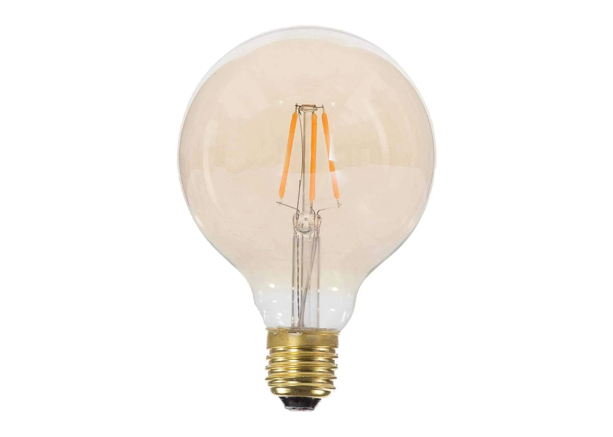 Full front view of the Vintage Globe 3 watt LED light bulb featuring an E27 screw base and a life-span of 25