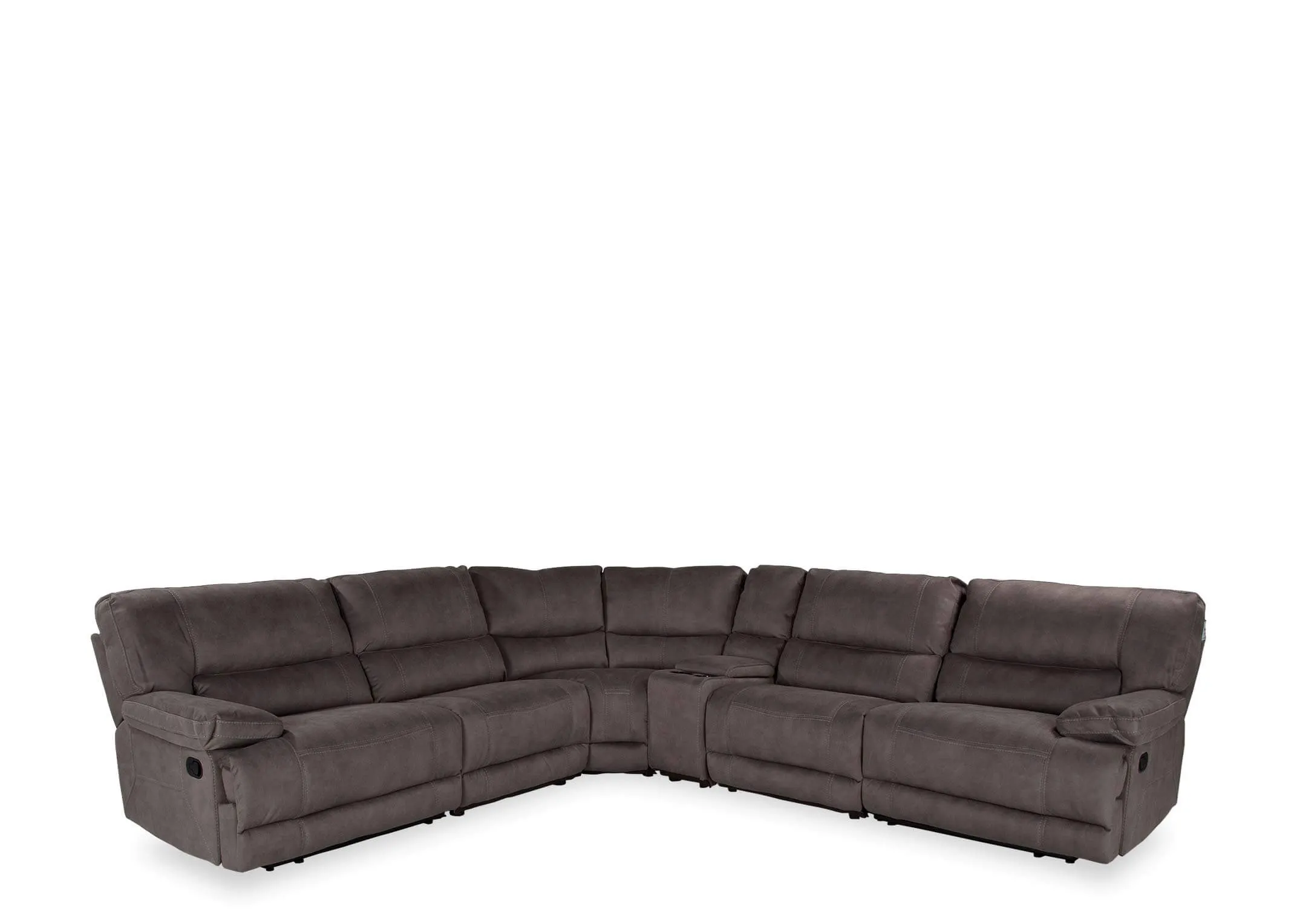 Angled shot of the Baxter large reclining corner sofa upholstered with grey fabric