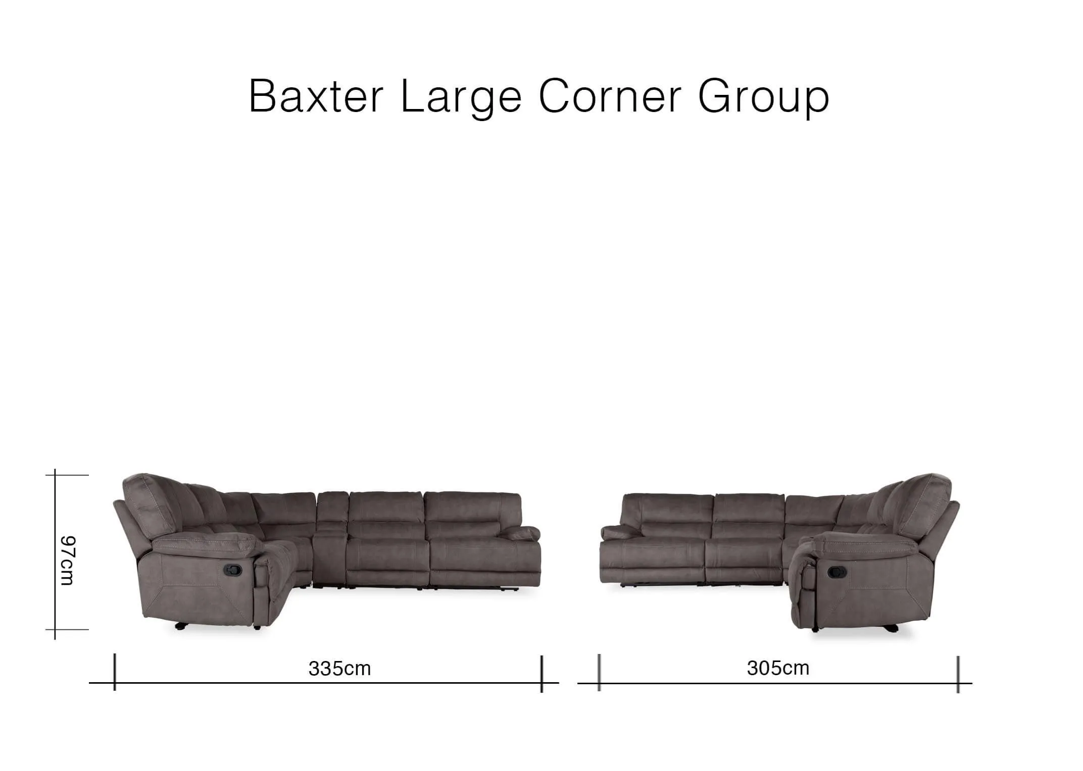 Baxter large reclining corner sofa 97cm (Height) x 335cm (Width) x 305cm (Depth)