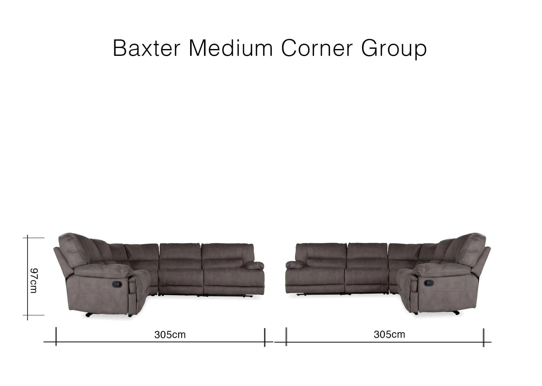 Baxter medium reclining corner sofa 97cm (Height) x 305cm (Width) x 305cm (Depth)