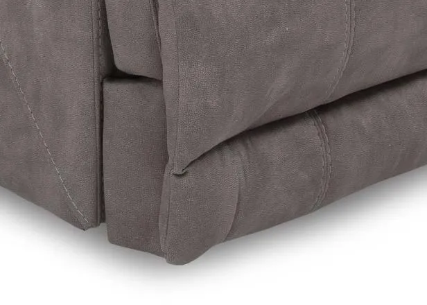 A close up of the bottom of the sultry grey Baxter reclining armchair.