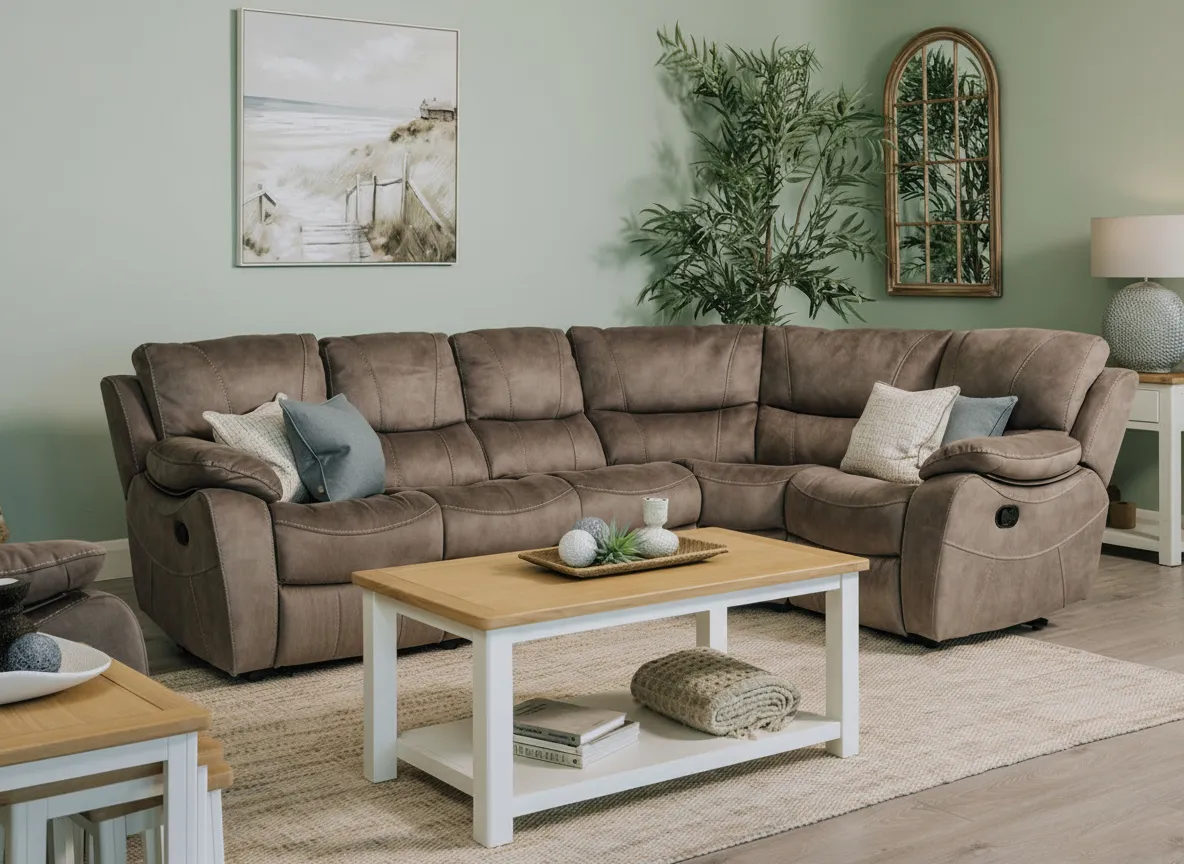 Large Sultry Grey Fabric Reclining Corner Sofa - Hannah