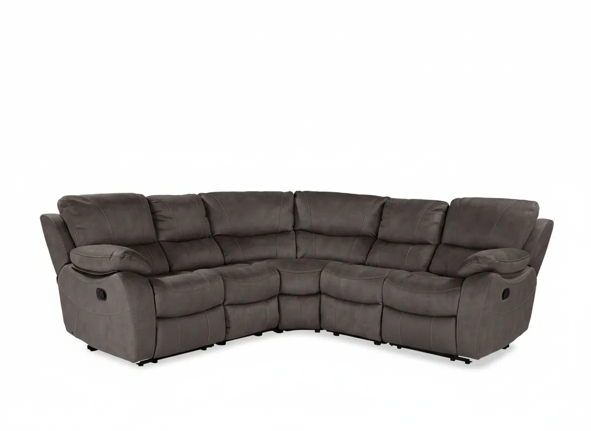 Large Sultry Grey Fabric Reclining Corner Sofa - Hannah
