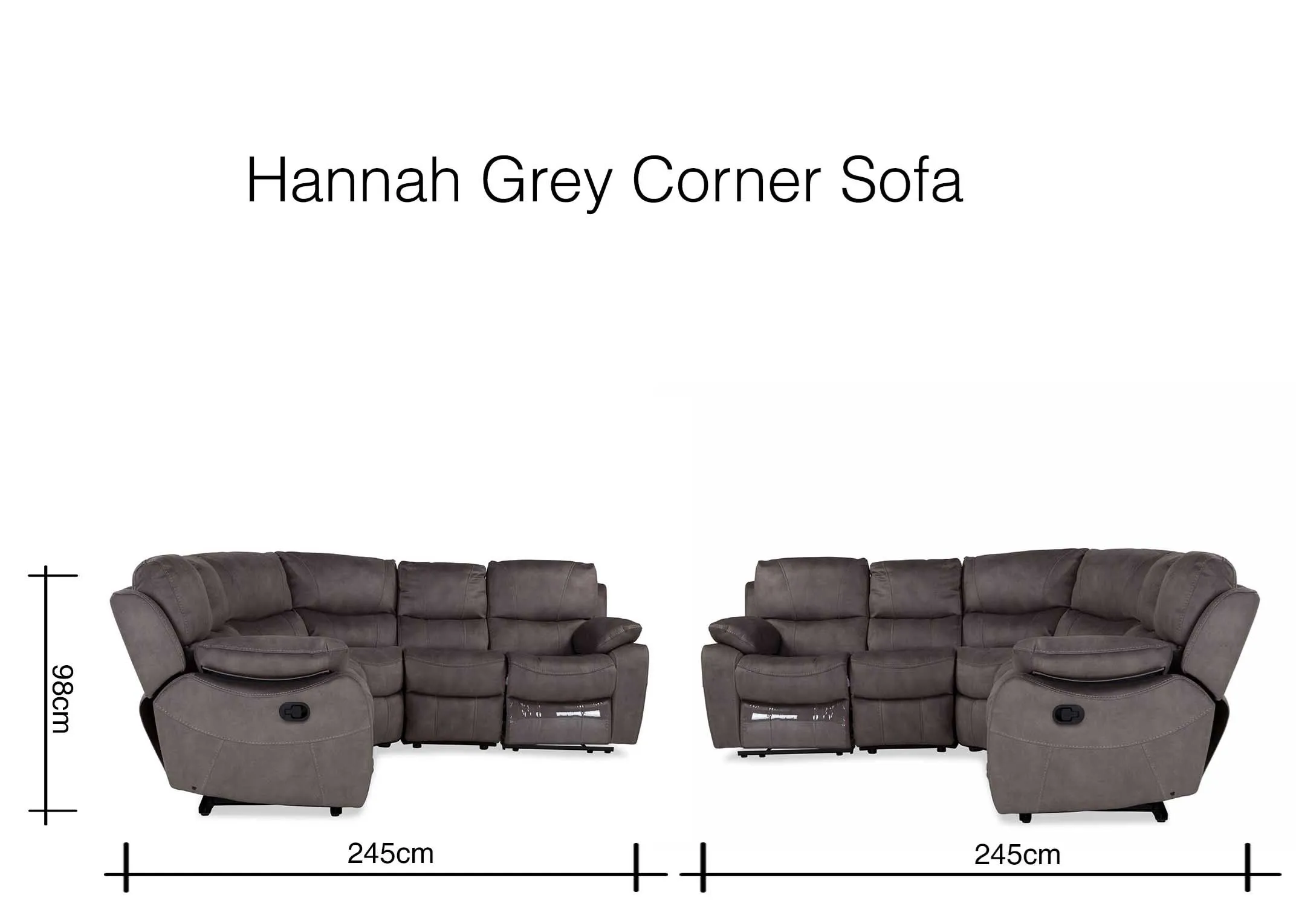 Hannah large grey faux suede recliner corner group 98cm (Height) x 345cm (Width) x 345cm (Depth)