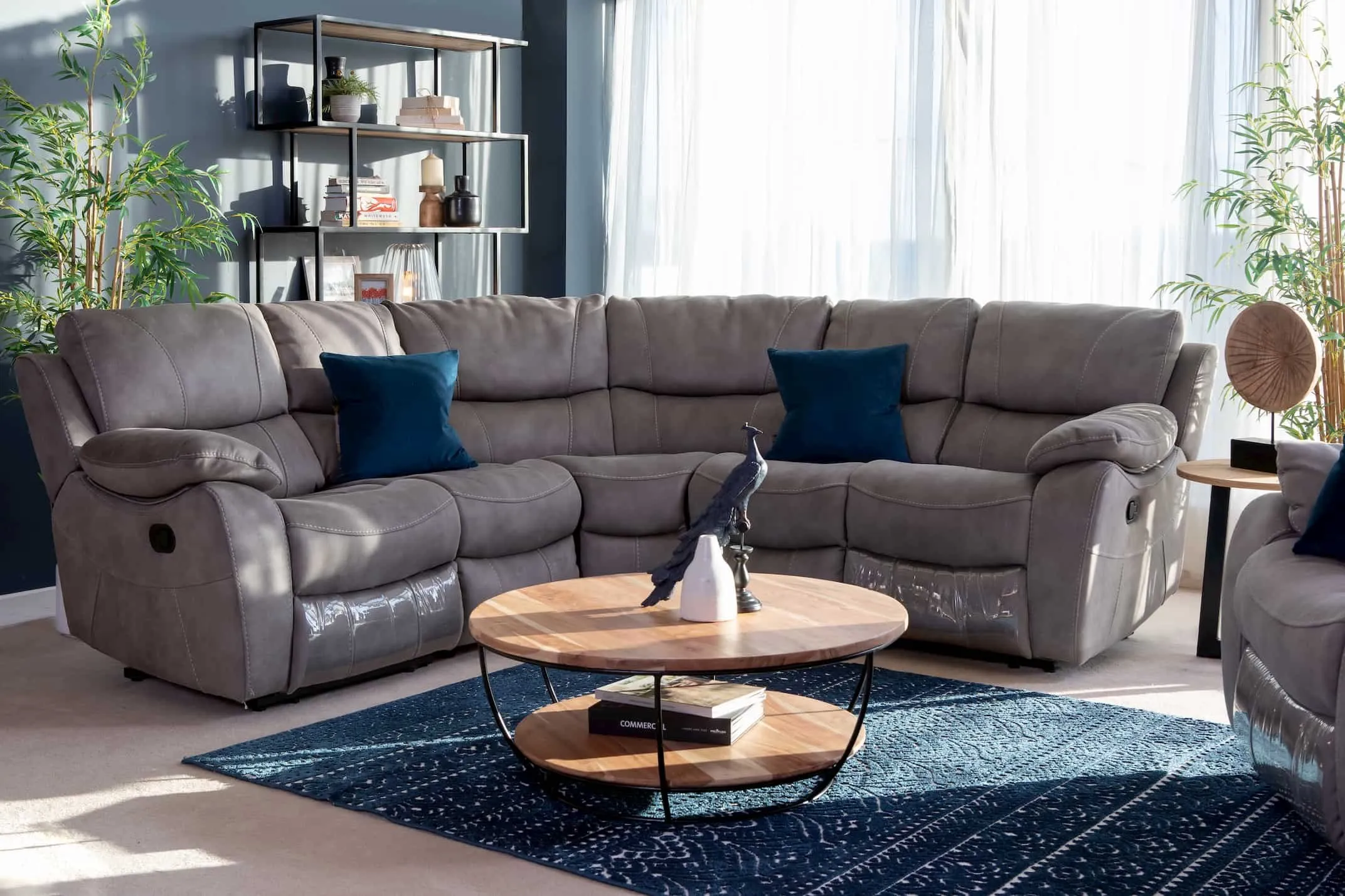 Large Grey Corner Sofa from EZ Living Furniture's Hannah range in a lifestyle image with the Malta furniture.