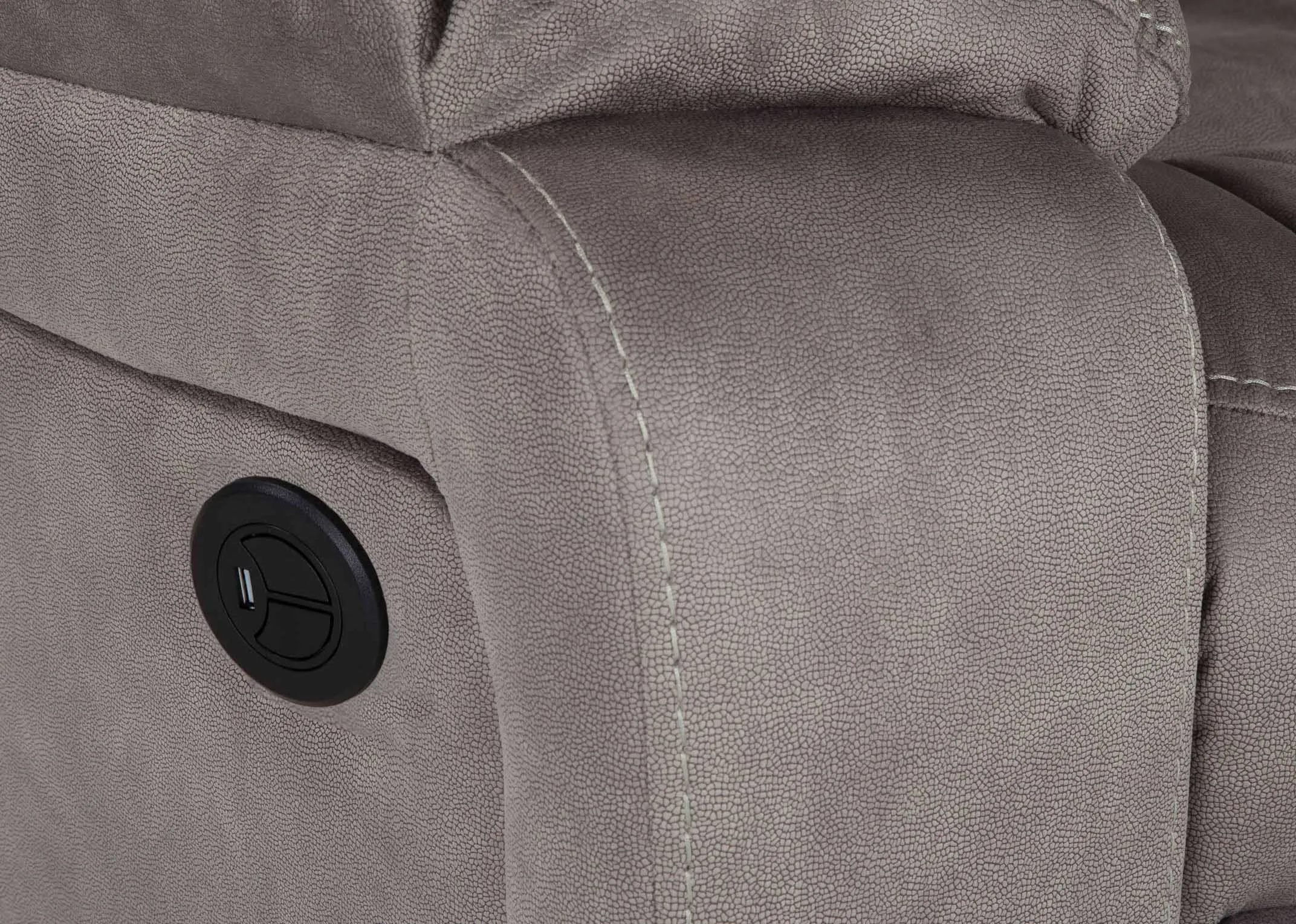 A lifestyle image of the Bradford 3 seater sofa in fixed mode with aston tables.