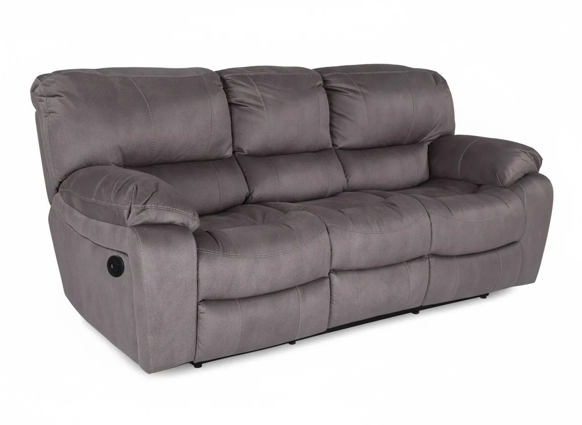 3 Seater Grey Suede Fabric Power Reclining Sofa - Bradford