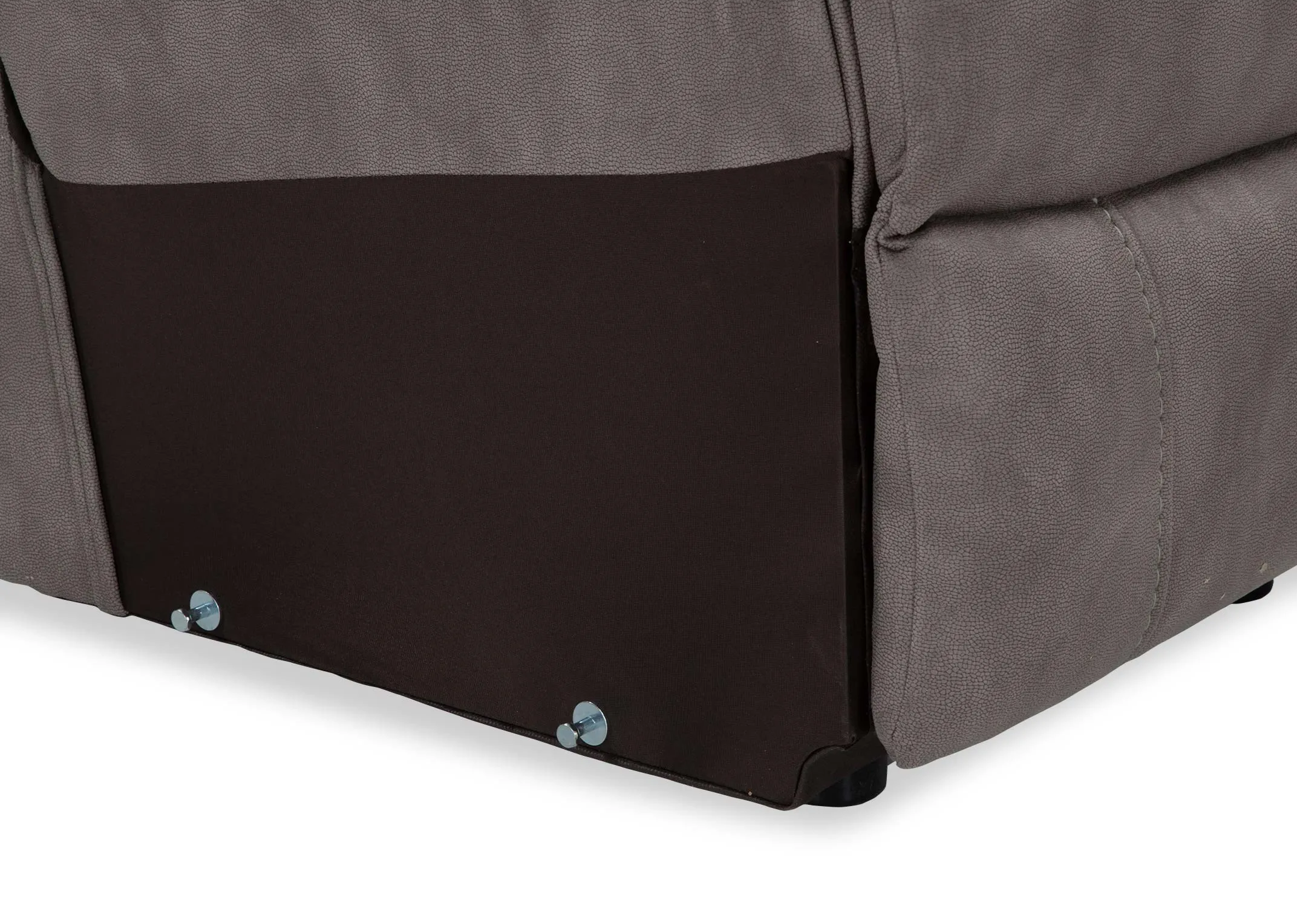 A close up of the attachment mechanism on the Hannah grey fabric armless unit.