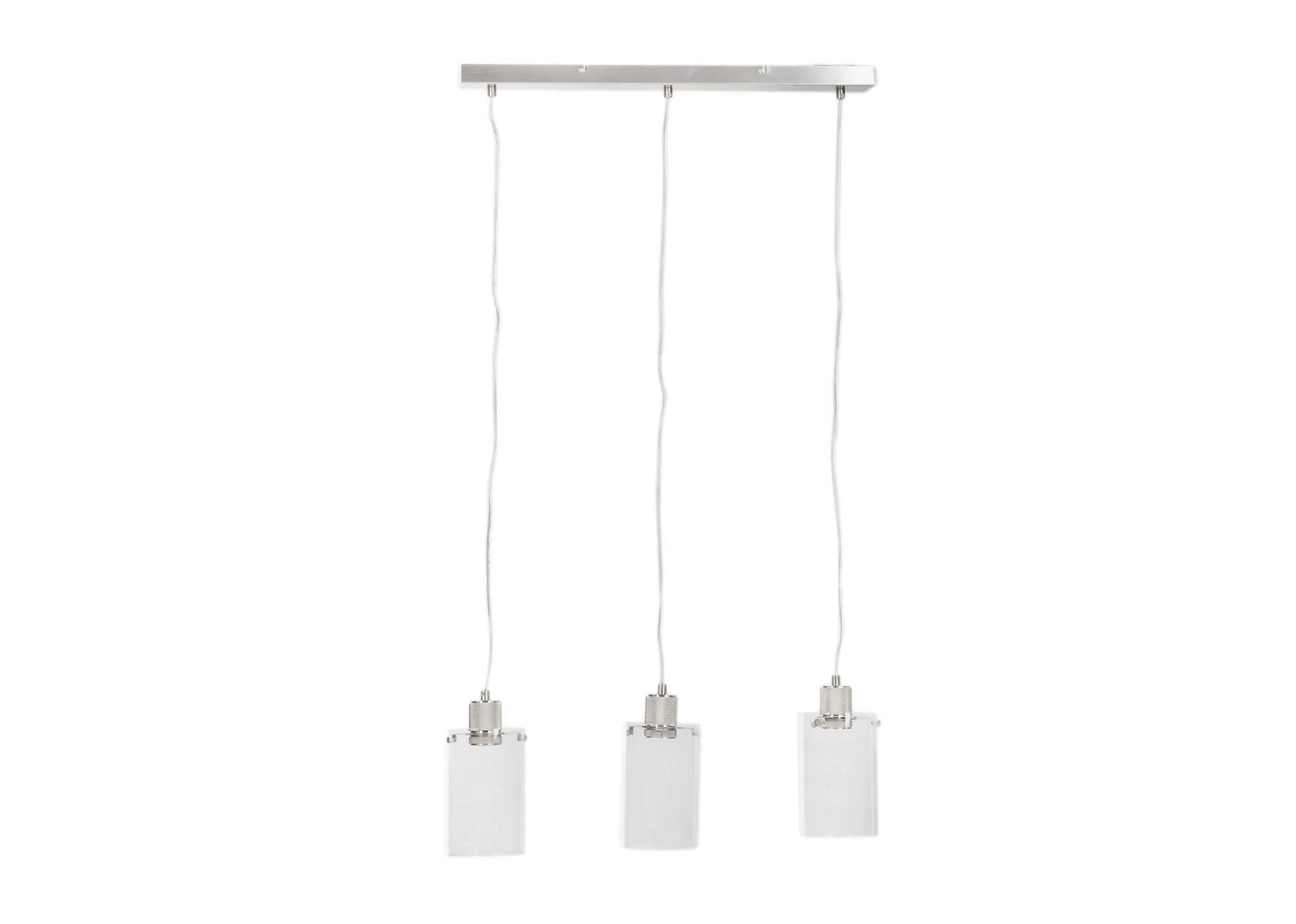 Norton Ceiling Light Nickle finish in a power image showing three drop pendants attached to a bar