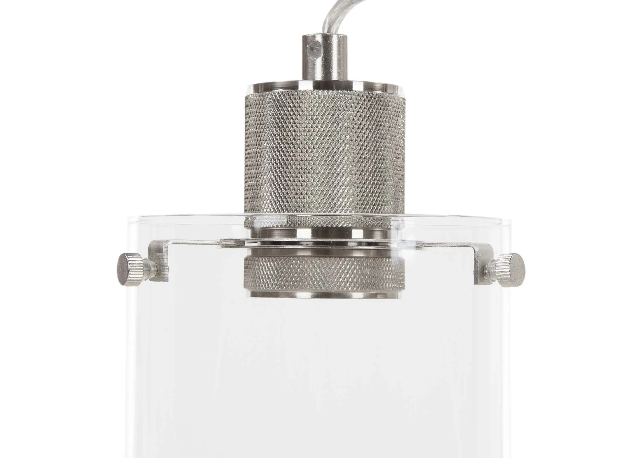 Norton Ceiling Light Nickle finish in closeup image showing the bulb and pendant