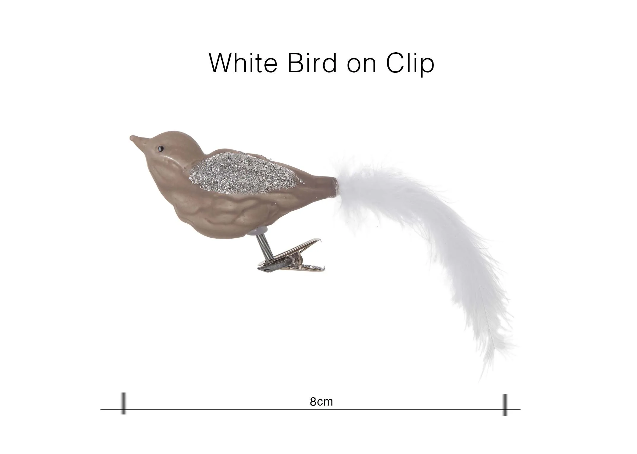 A dimension image for the 8cm Bird with white tail Christmas decoration 8cm (Width)