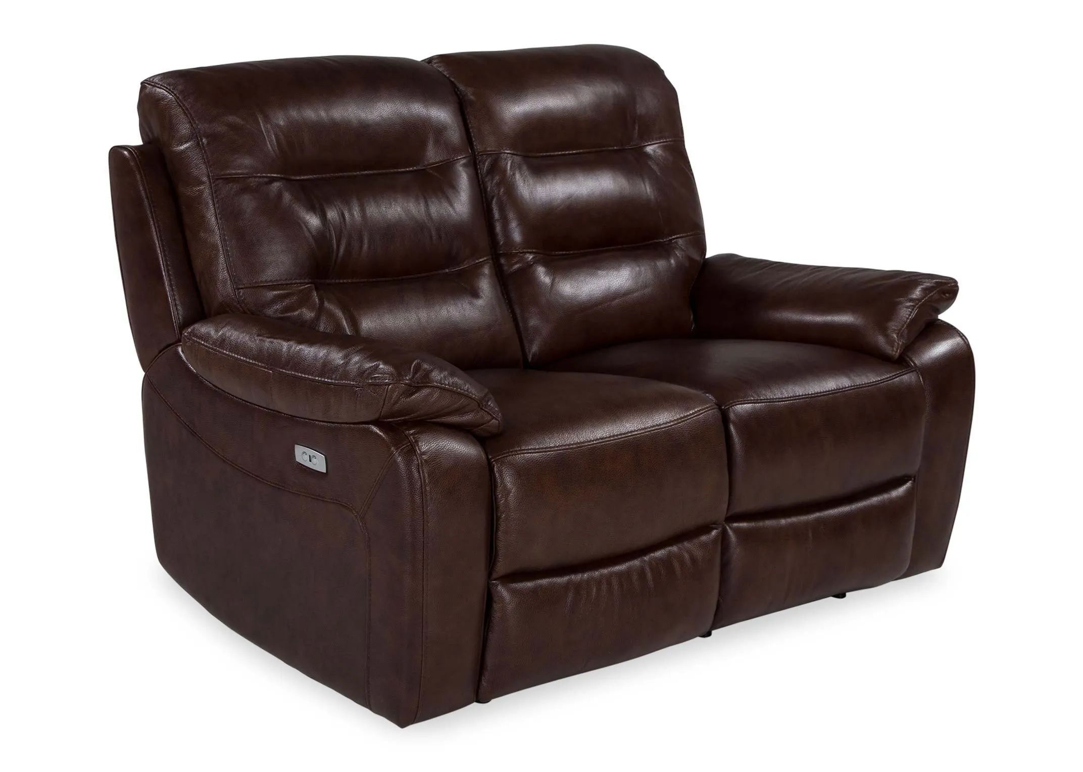 A power shot of the Supreme brown leather 2 seater power reclining sofa.