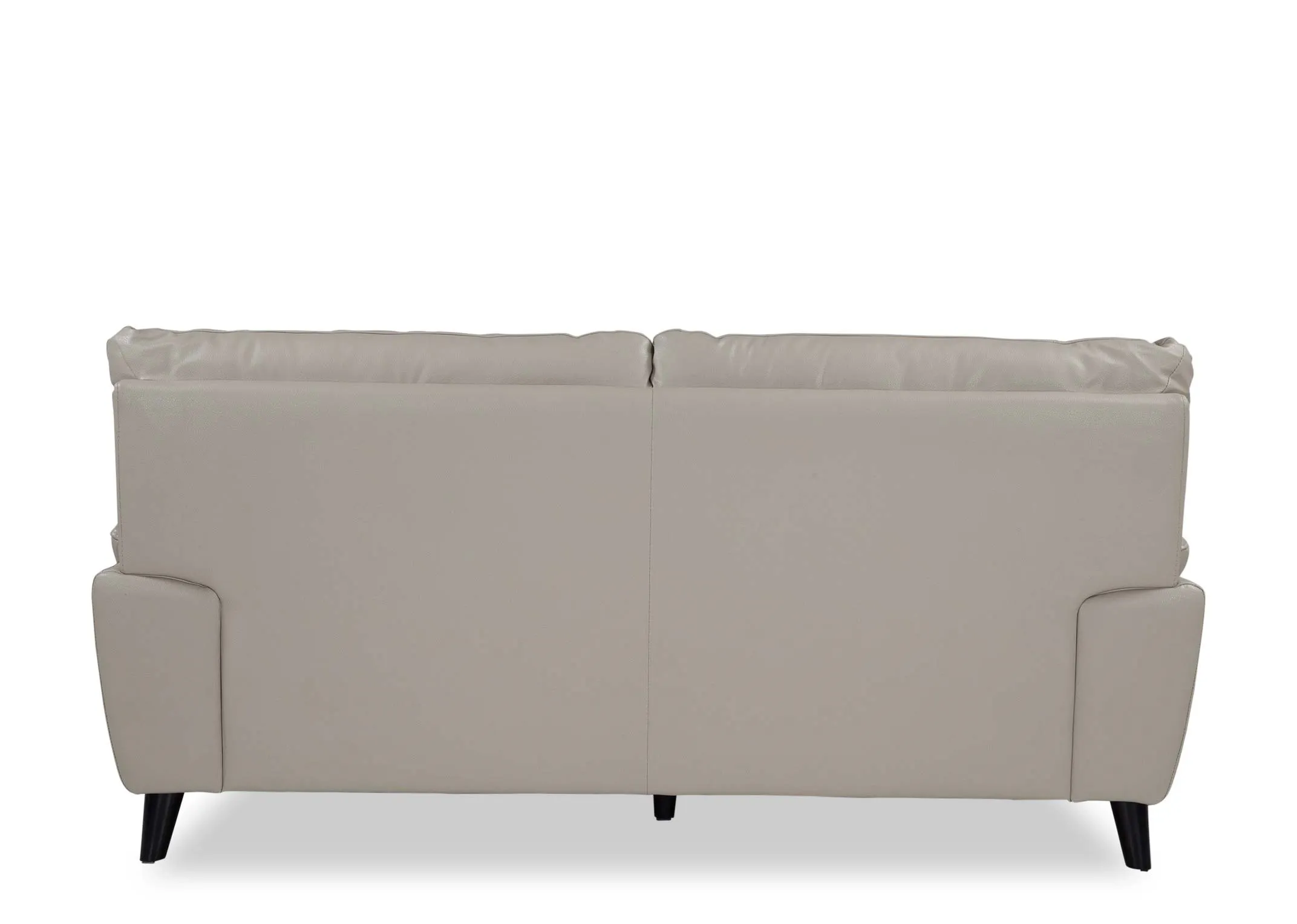 A view from behind looking at the back of the Alfredo 3 seater grey leather sofa.