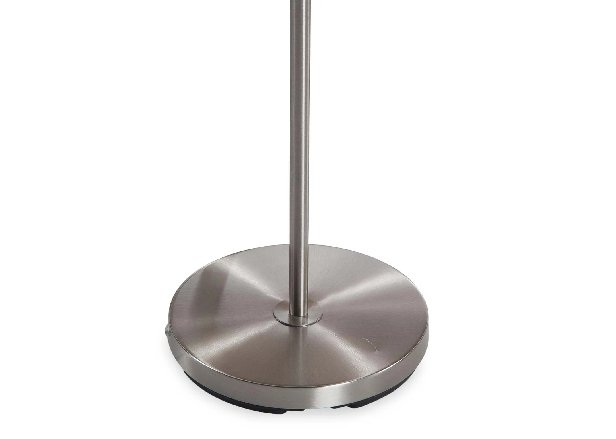 A close up of the base of the Leanne Chrome Floor Lamp.