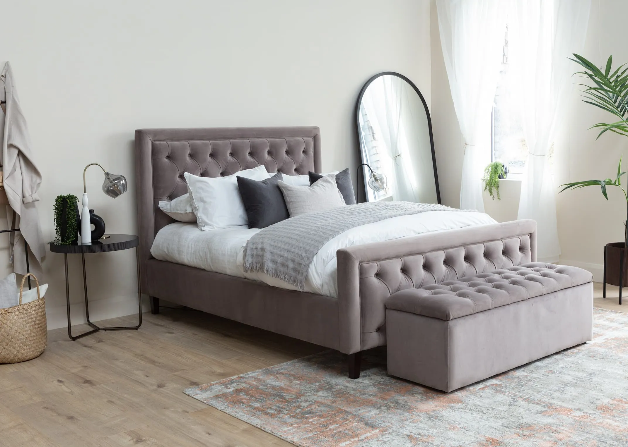 King Size (5 FT) Taupe Velvet Bed Frame - Majestic