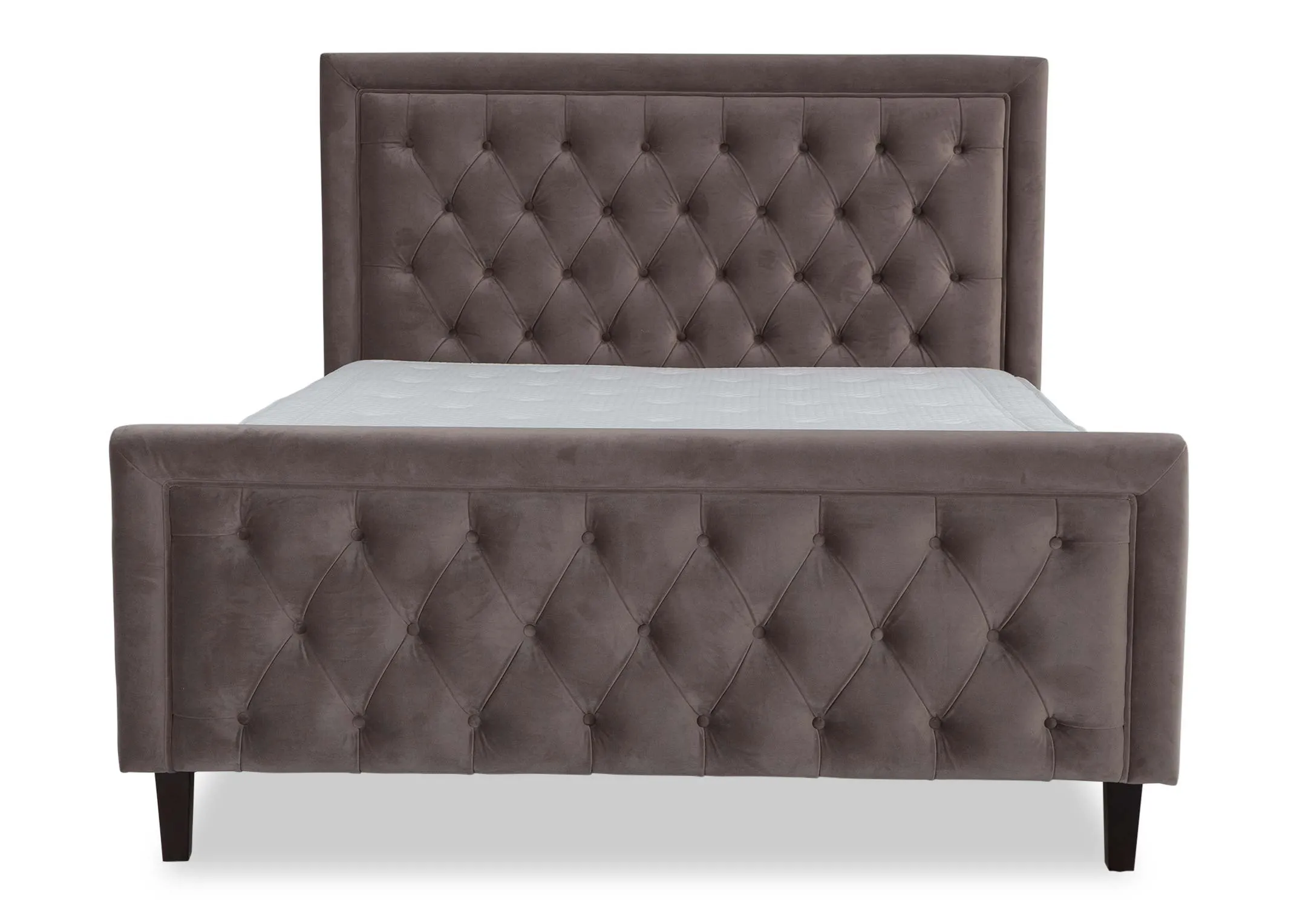 A close up image of the leg of the Majestic 5ft Grey Velvet bedframe.