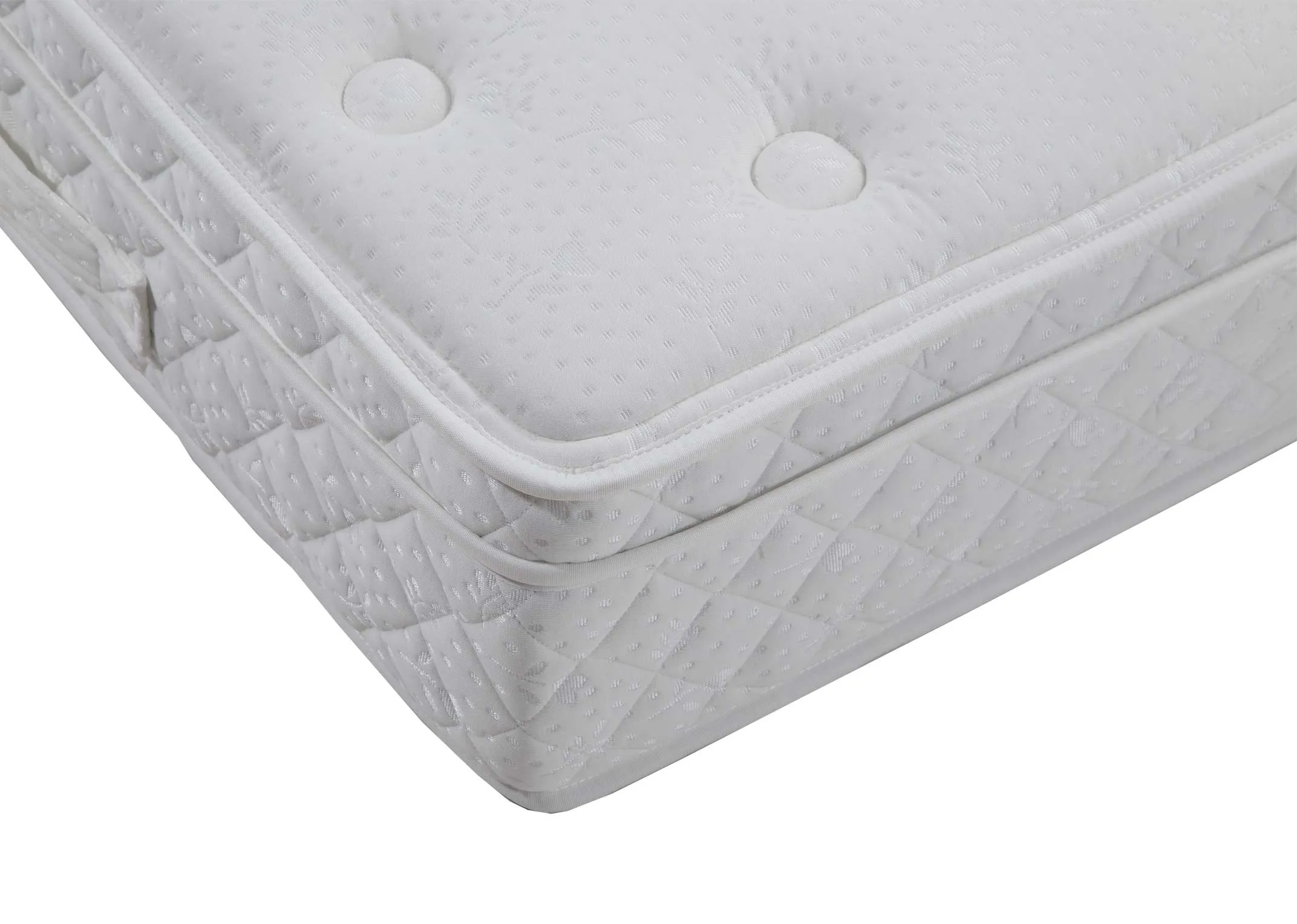 A corner shot for the Tranquil 3 ft mattress showing the circular pattern on the fabric.