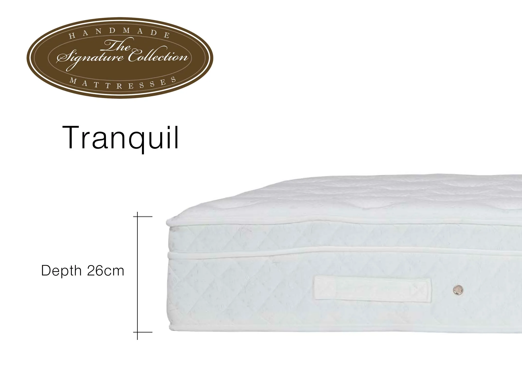 A dimension image of the Tranquil Mattress with 26cm (depth)