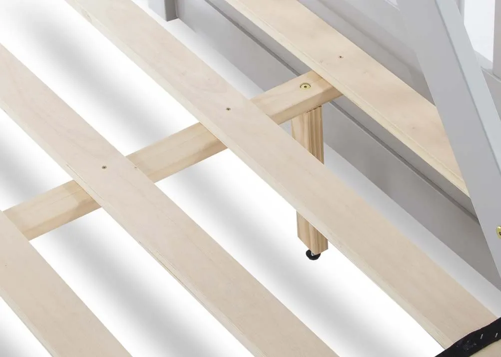 A close up of the slats on the grey Lara Bunk bed.