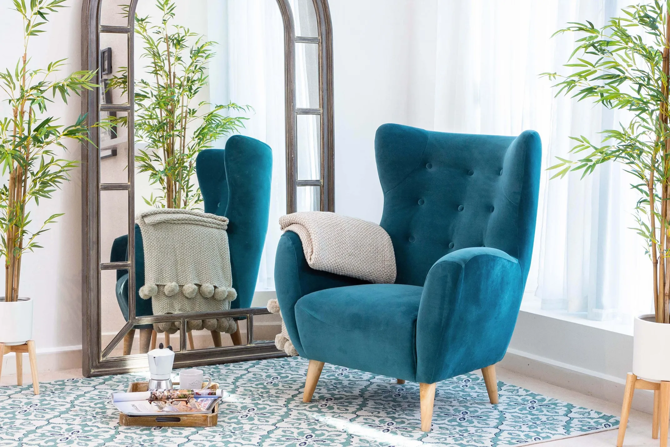 Teal Velvet Armchair Bronx