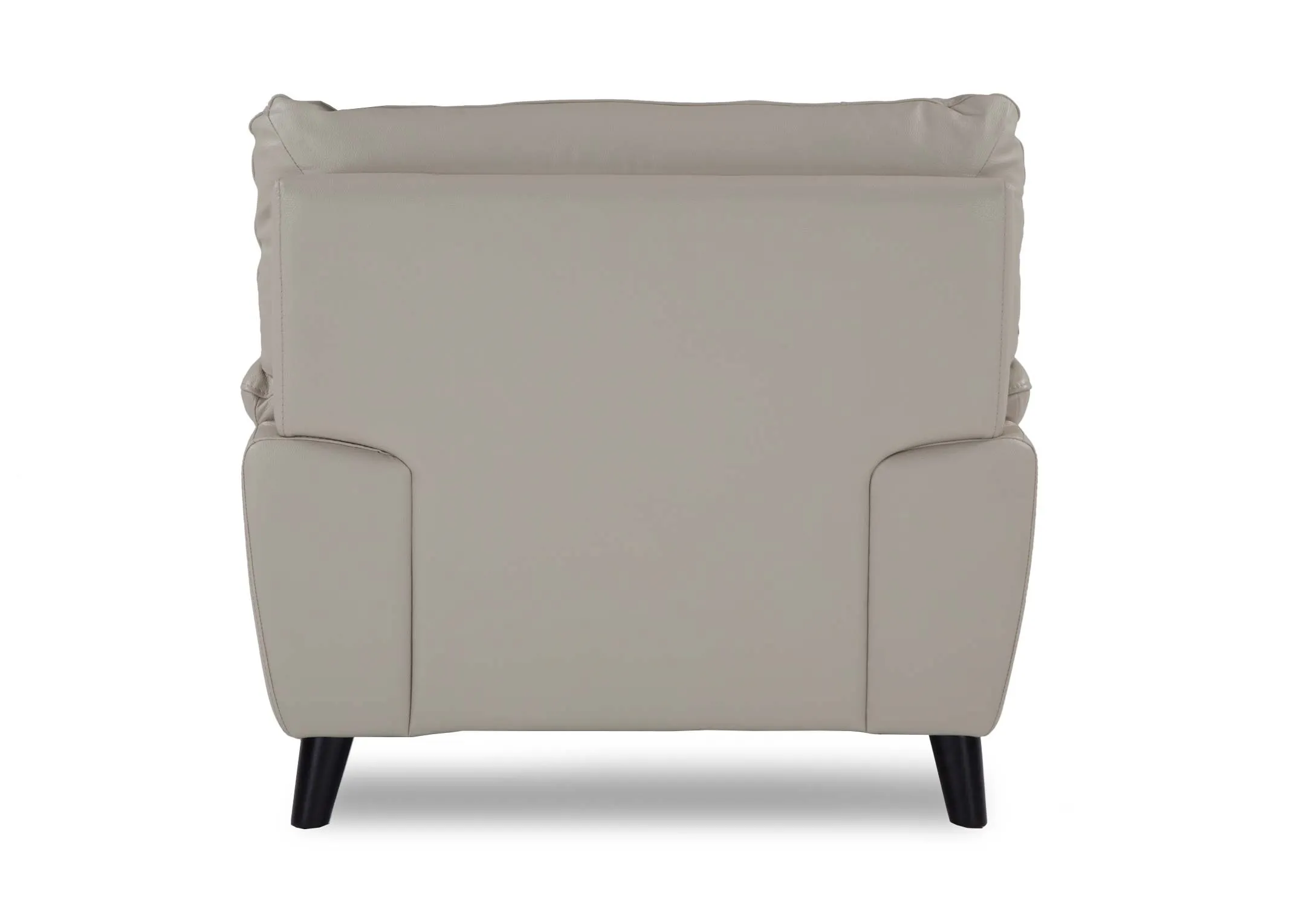 A view looking at the back of the light grey leather Alfredo armchair.