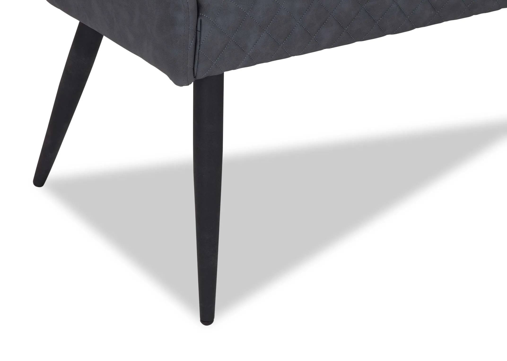 A close up view of the legs on the Ottowa dining bench in grey vintage fabric.