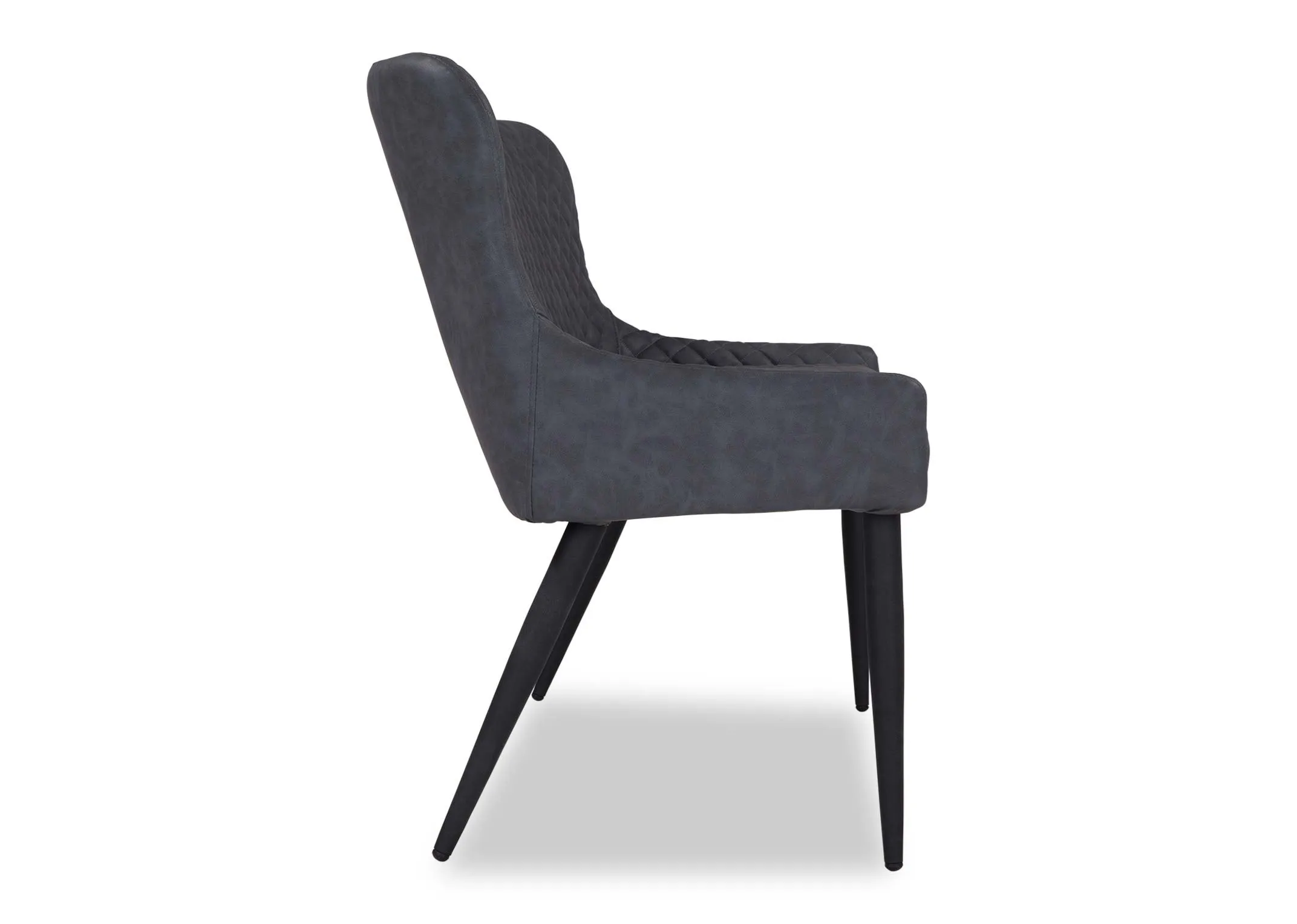 A view from the side of the Ottowa dining bench in grey vintage fabric.