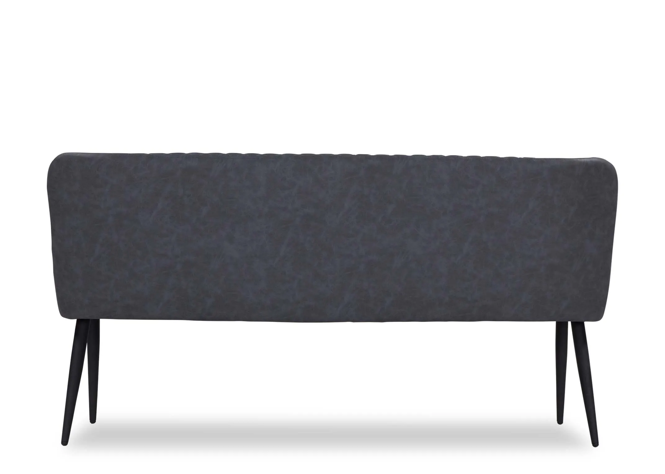 A view from tbehind looking at the back of the Ottowa dining bench in grey vintage fabric.