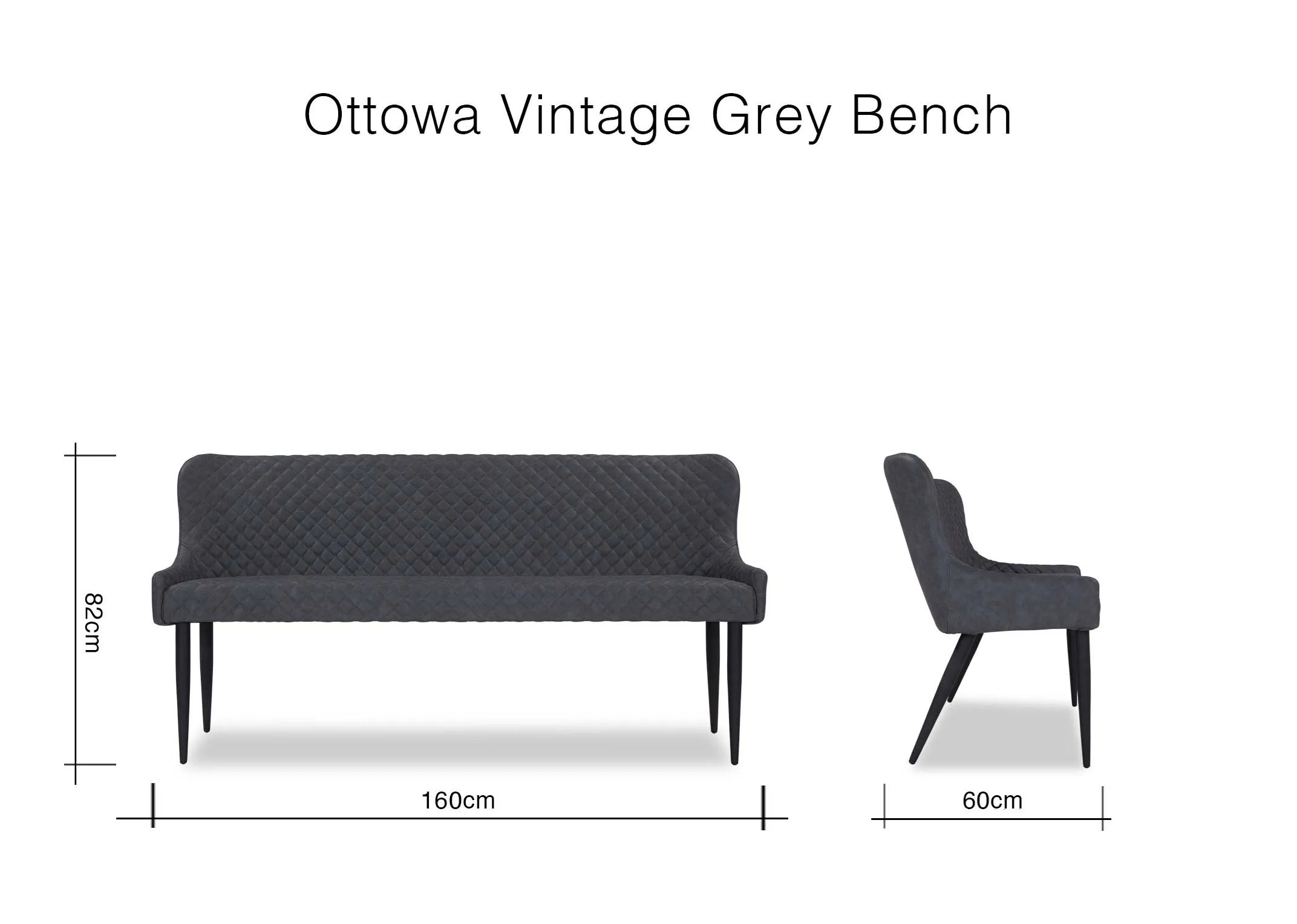 A dimension image for the Ottowa dining bench 46cm (Height) x 160cm (Width) x 34cm (Depth)