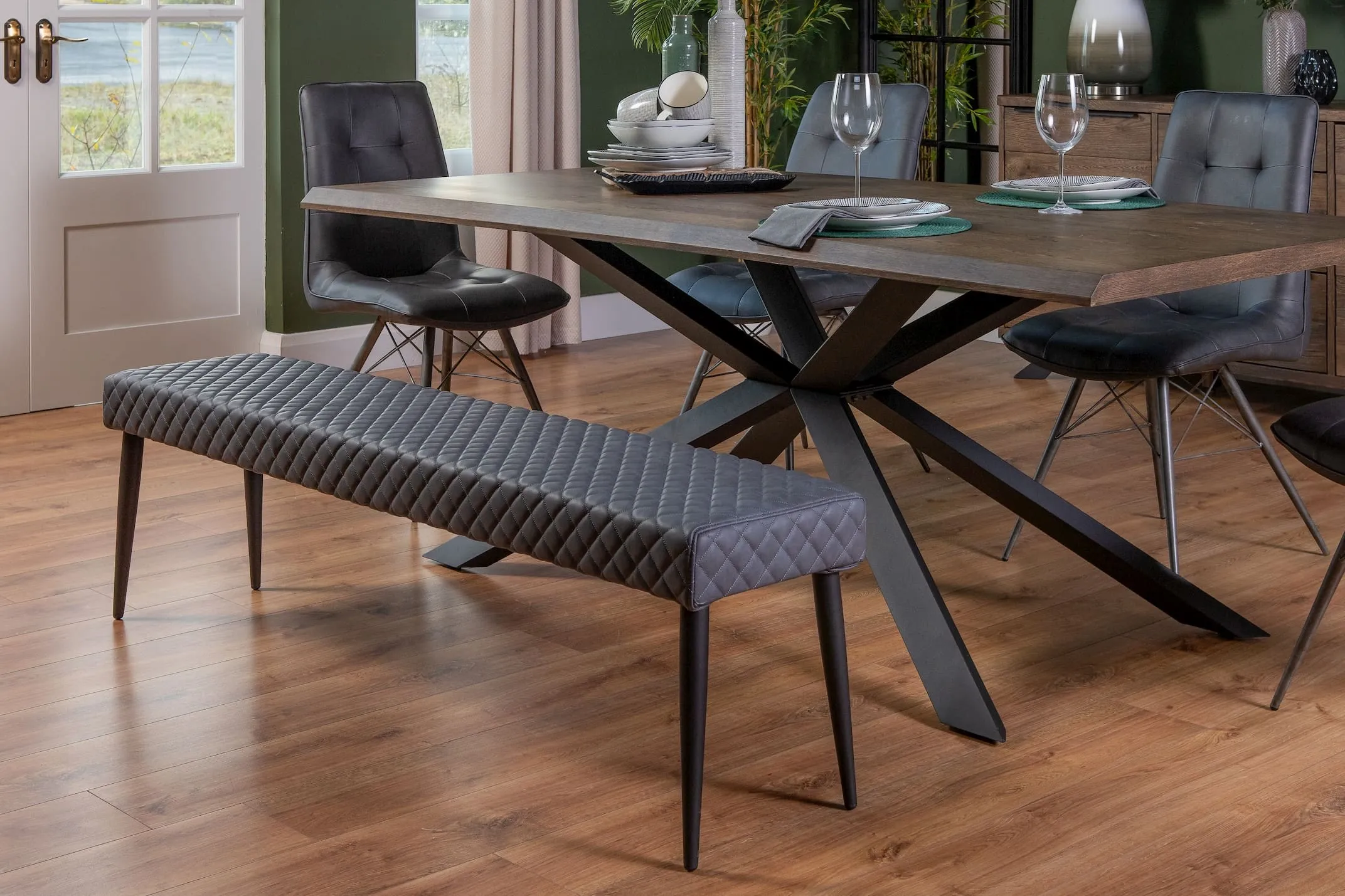 Vintage Grey Faux leather Dining Bench - Ottowa