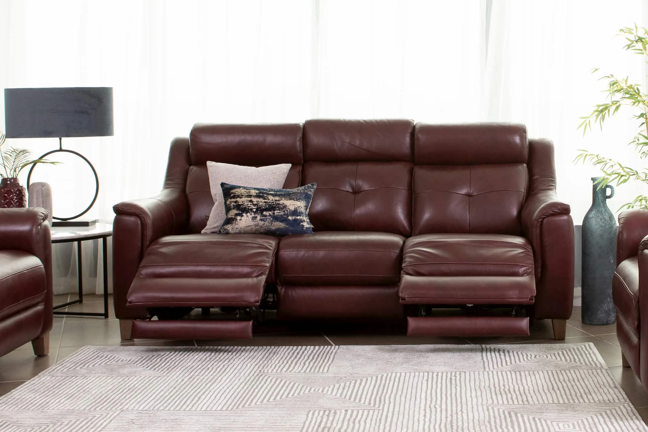 3 Seater Dark Red Leather Power Reclining Sofa - Vantage