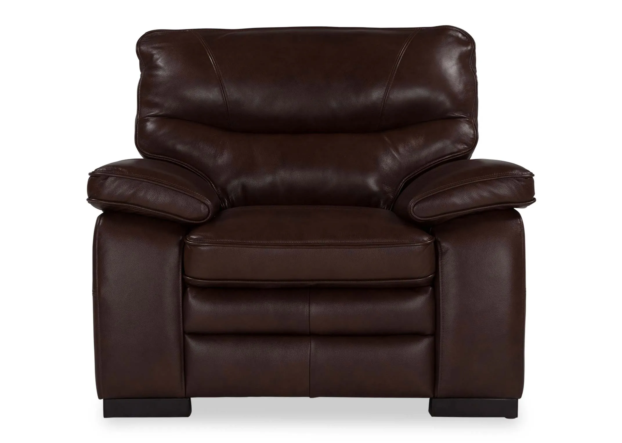 A front view image of the Apollo brown leather armchair.