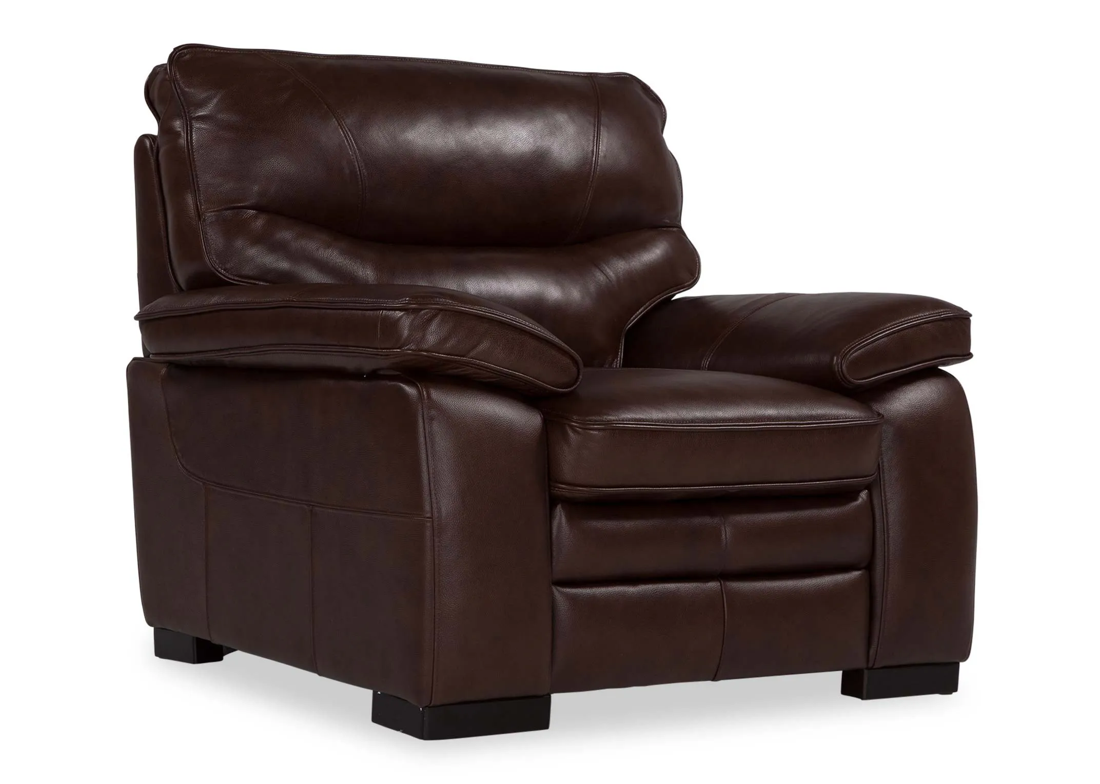 A angle view image of the Apollo brown leather armchair.