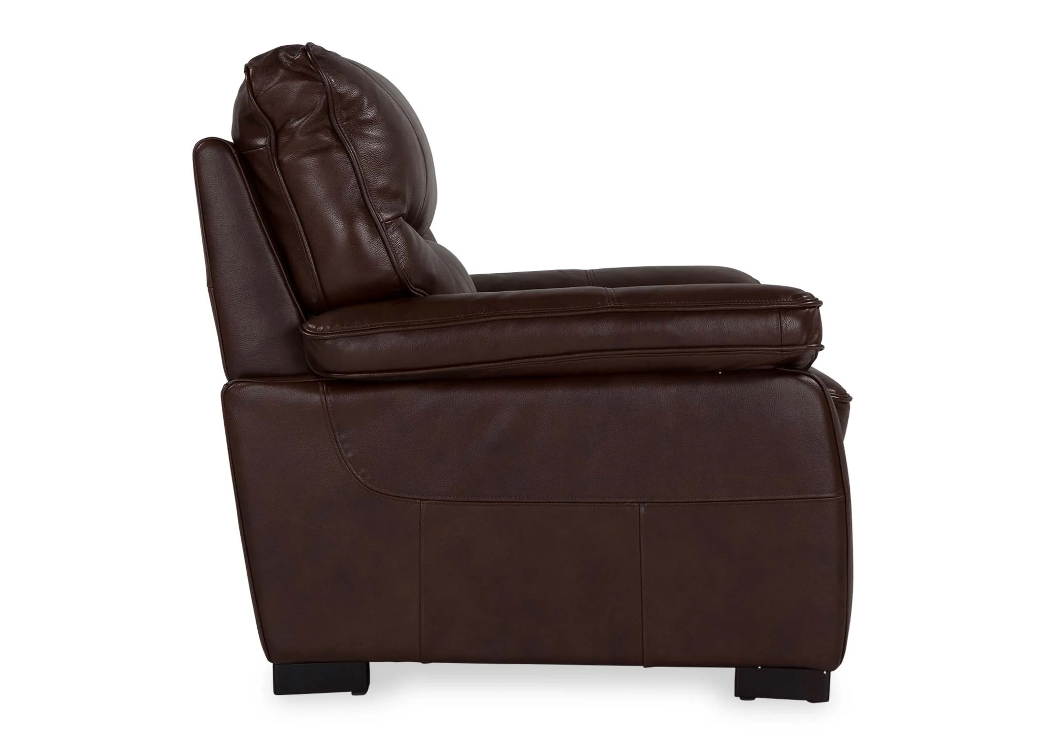 A side view of the Apollo brown leather armchair.