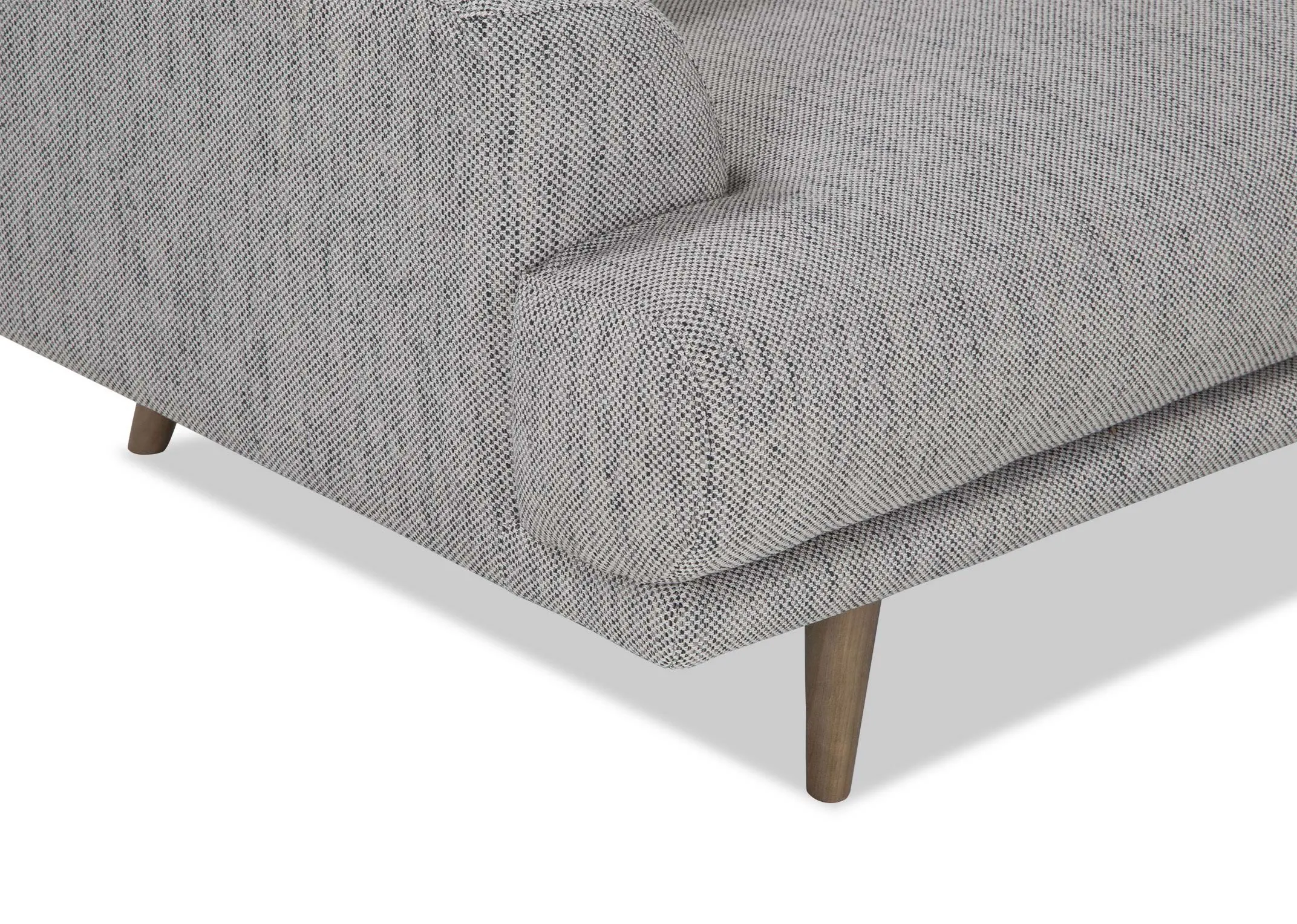 A close up of the legs on the Legend 3 seater sofa in grey fabric.