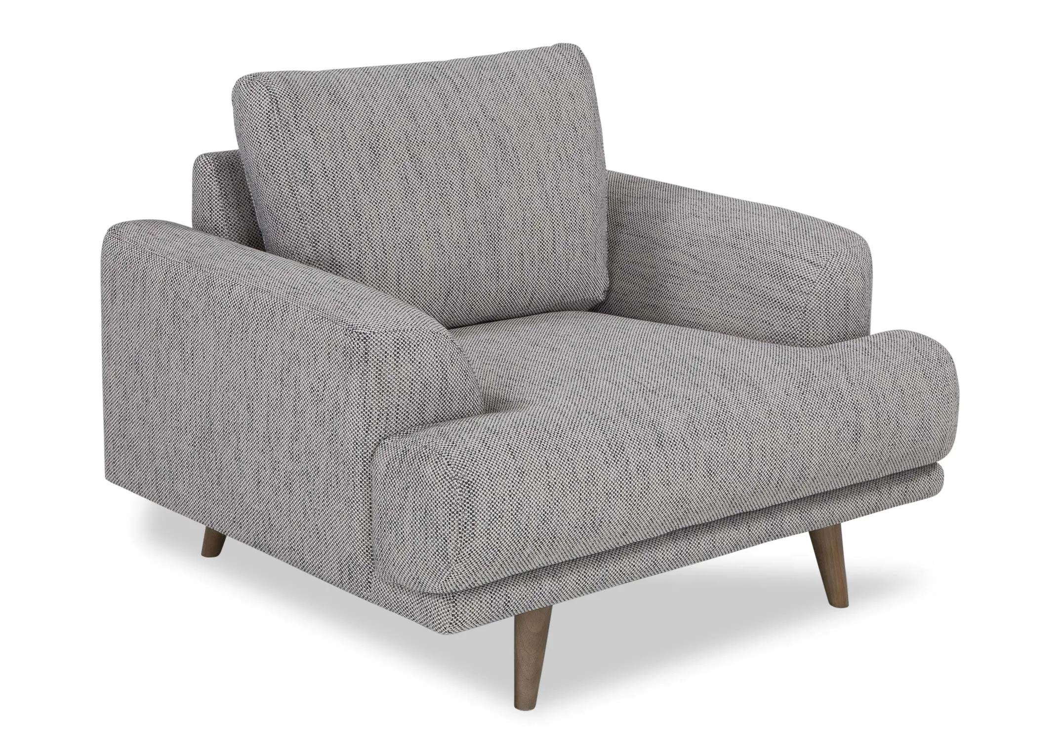 A power shot image of the Legend armchair in grey fabric.
