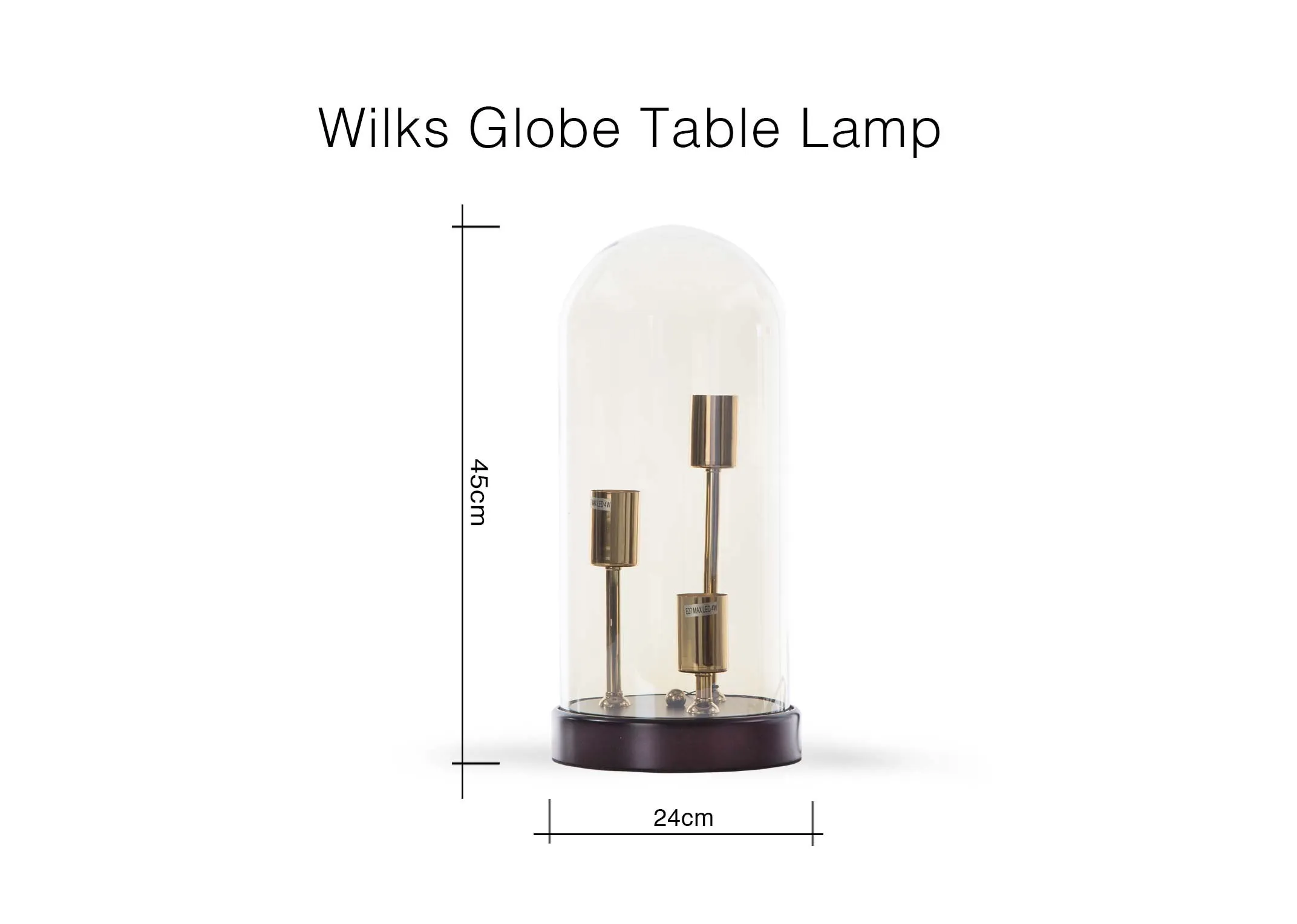 A dimension image of the Wilks globe table lamp 45cm (Height) x 24cm (Width)