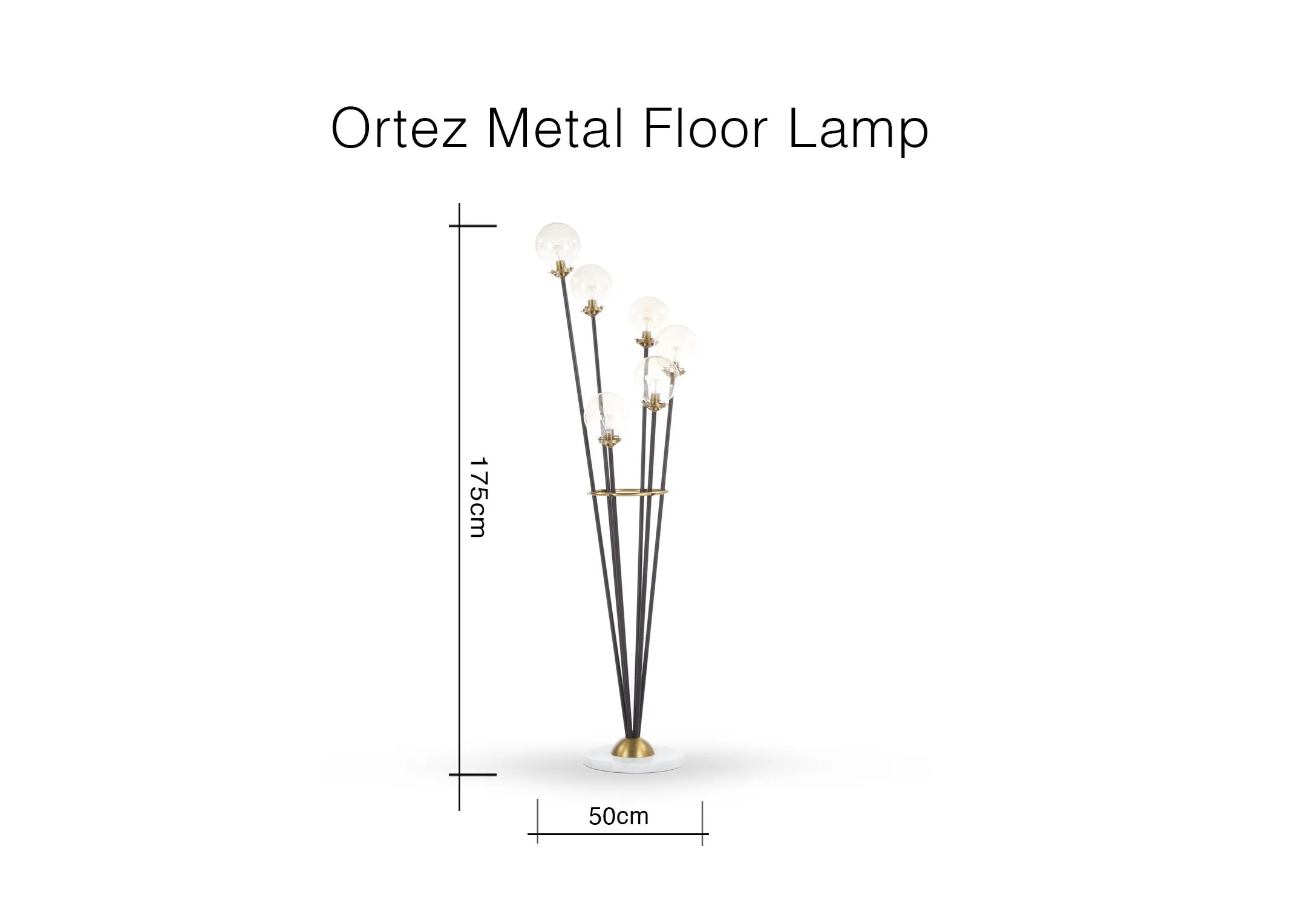 A dimension image of the Ortez Metal Floor Lamp 175cm (Height) x 50cm (Width)